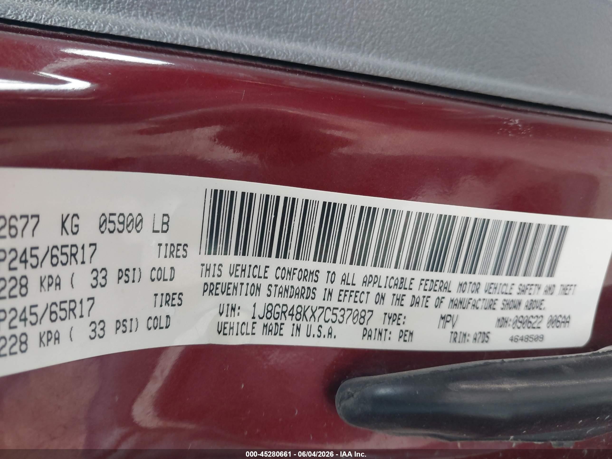 2007 Jeep Grand Cherokee Laredo Red vin: 1J8GR48KX7C537087