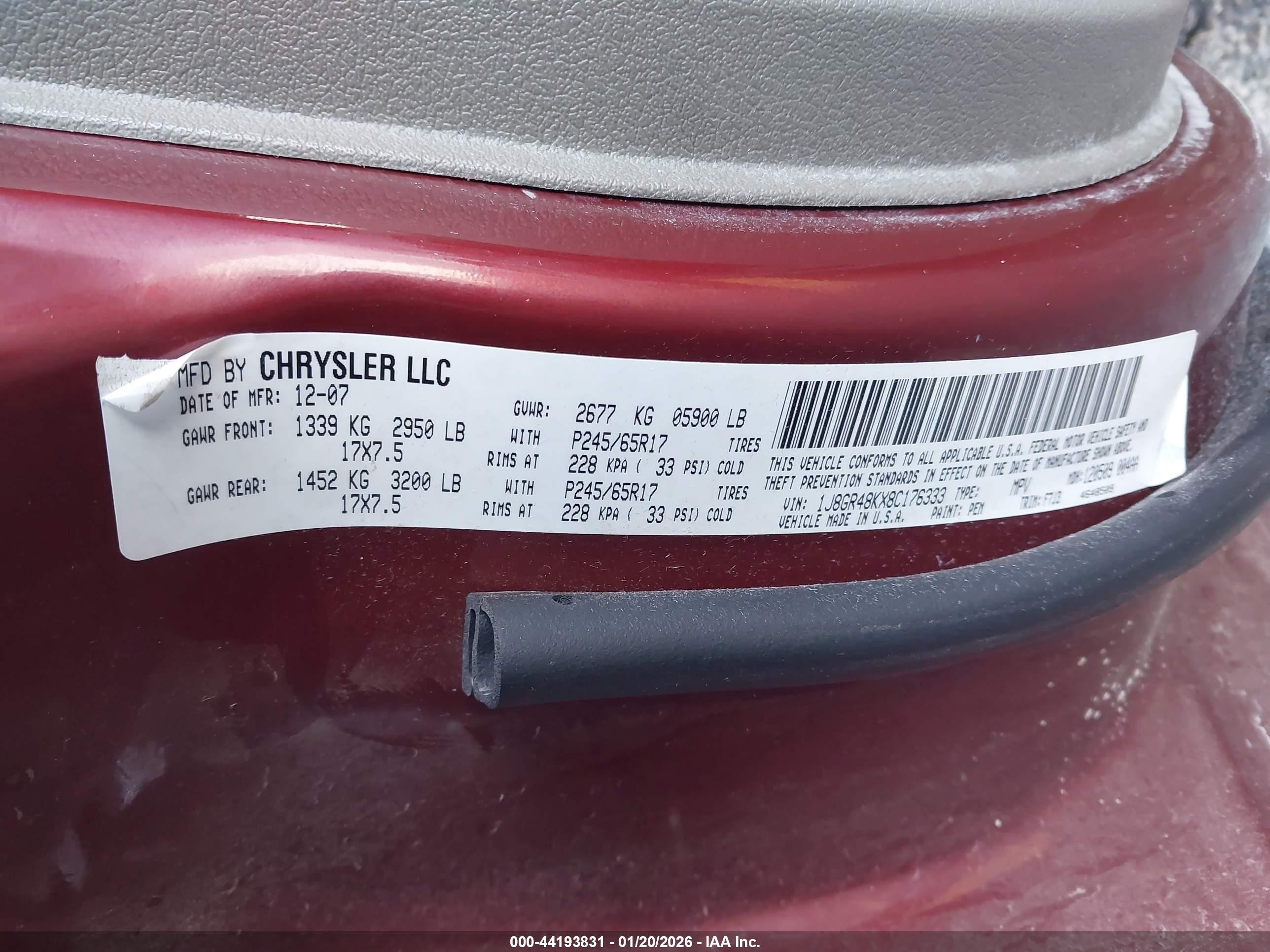 2008 Jeep Grand Cherokee Laredo Red vin: 1J8GR48KX8C176333