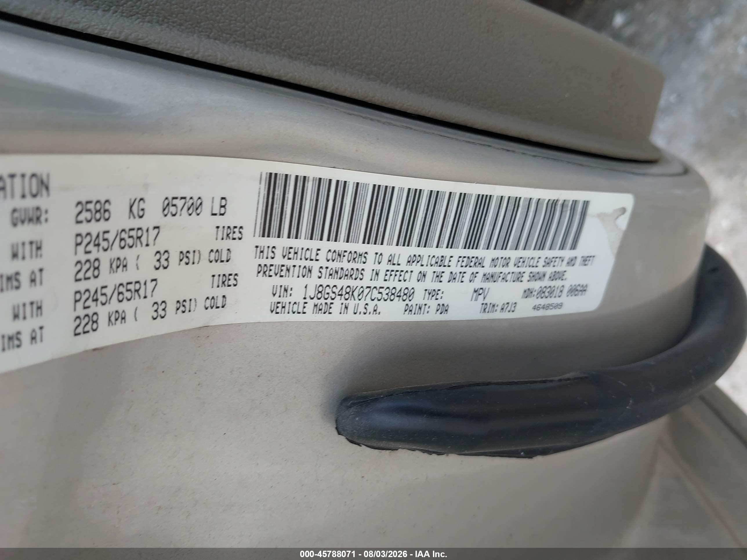 2007 Jeep Grand Cherokee Laredo Silver vin: 1J8GS48K07C538480
