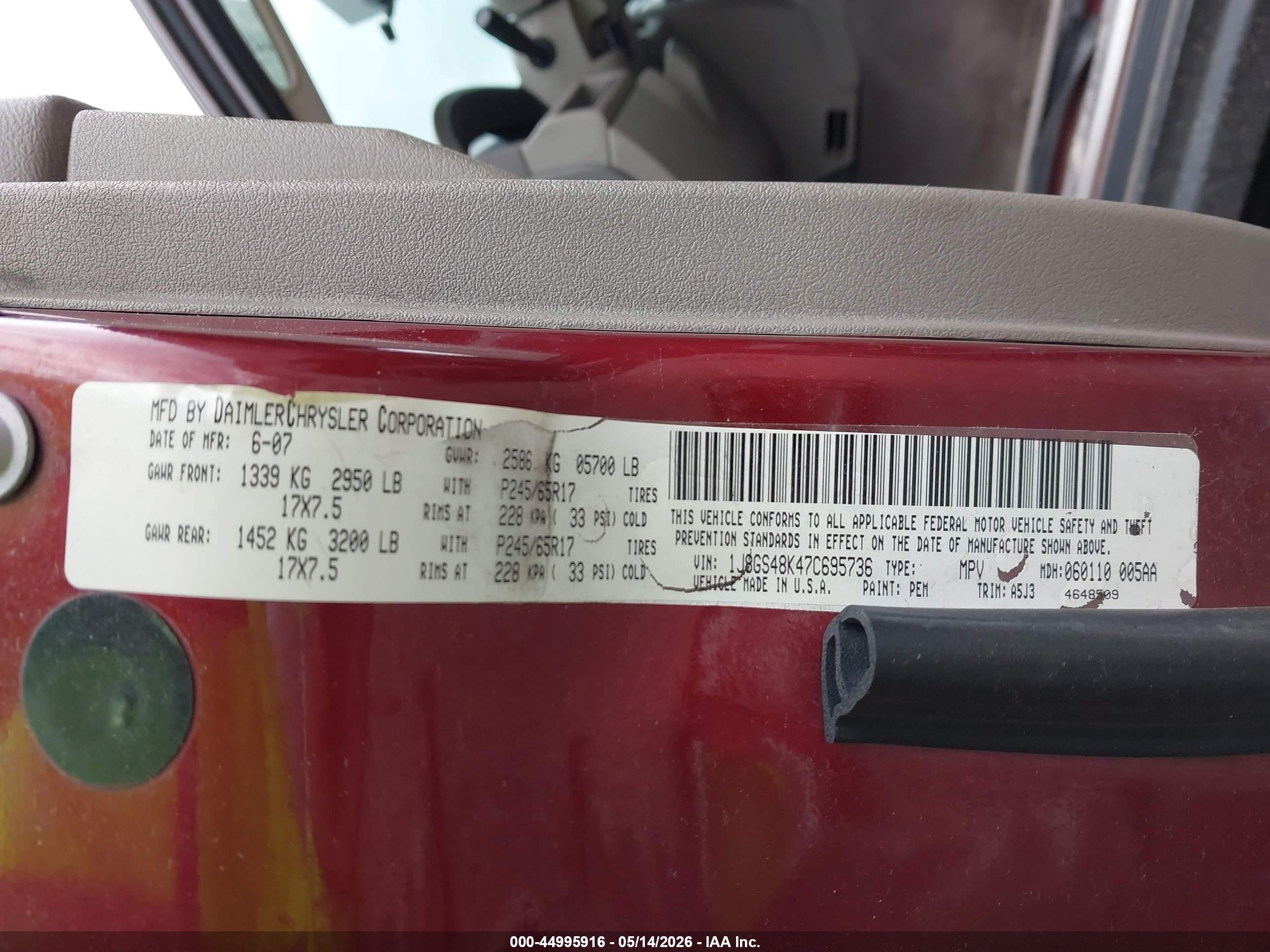2007 Jeep Grand Cherokee Laredo Red vin: 1J8GS48K47C695736
