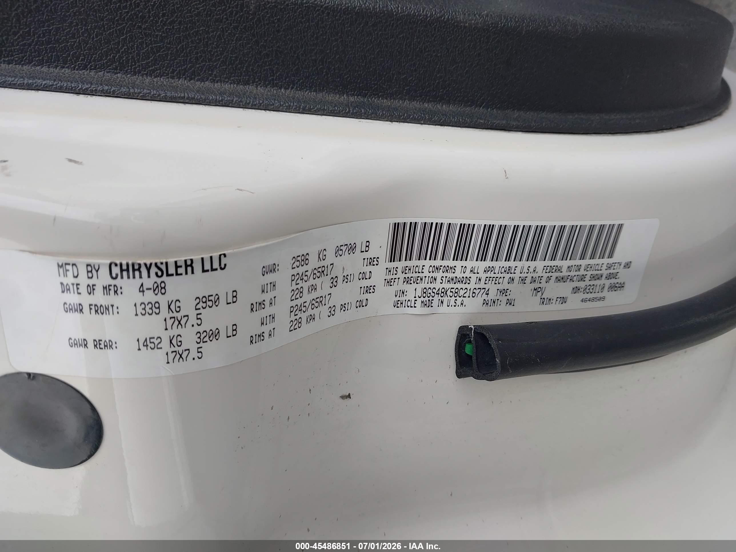 2008 Jeep Grand Cherokee Laredo White vin: 1J8GS48K58C216774