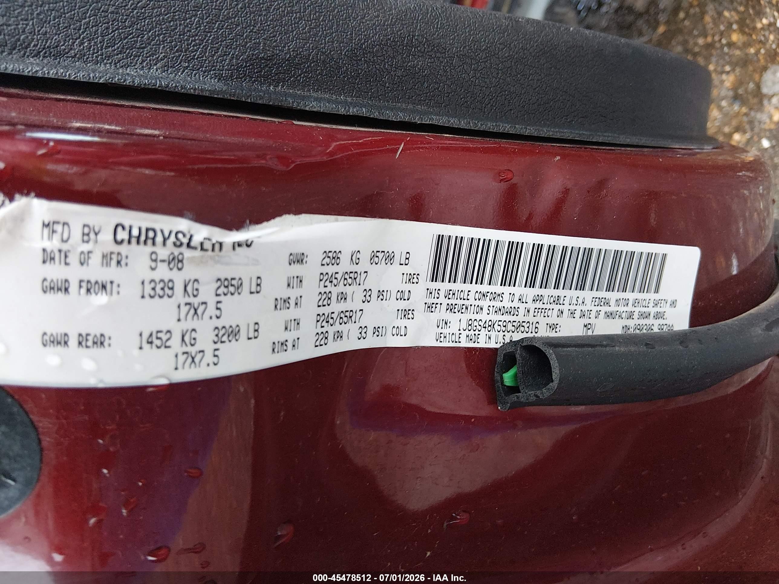 2009 Jeep Grand Cherokee Laredo Maroon vin: 1J8GS48K59C505316