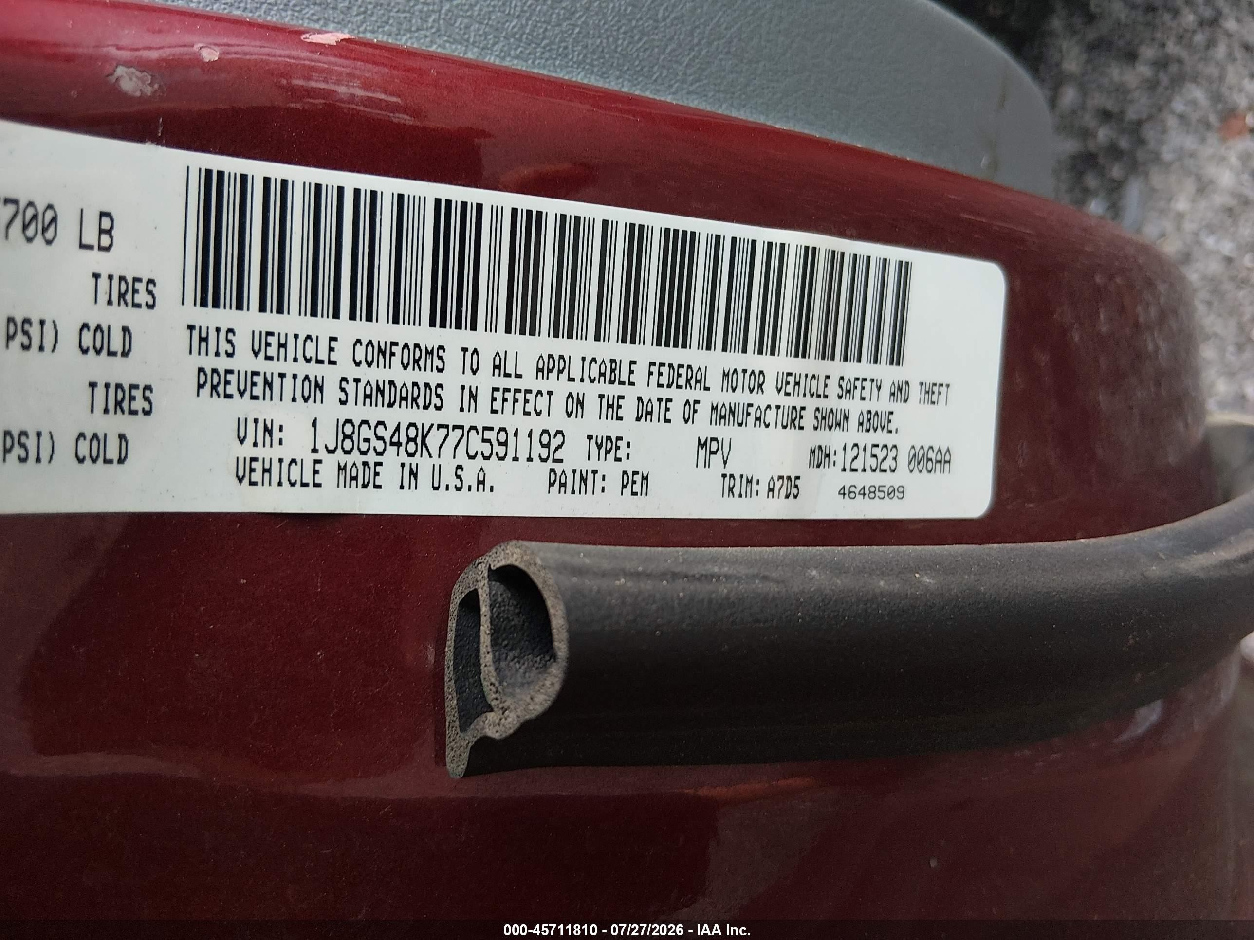 2007 Jeep Grand Cherokee Laredo Красный vin: 1J8GS48K77C591192