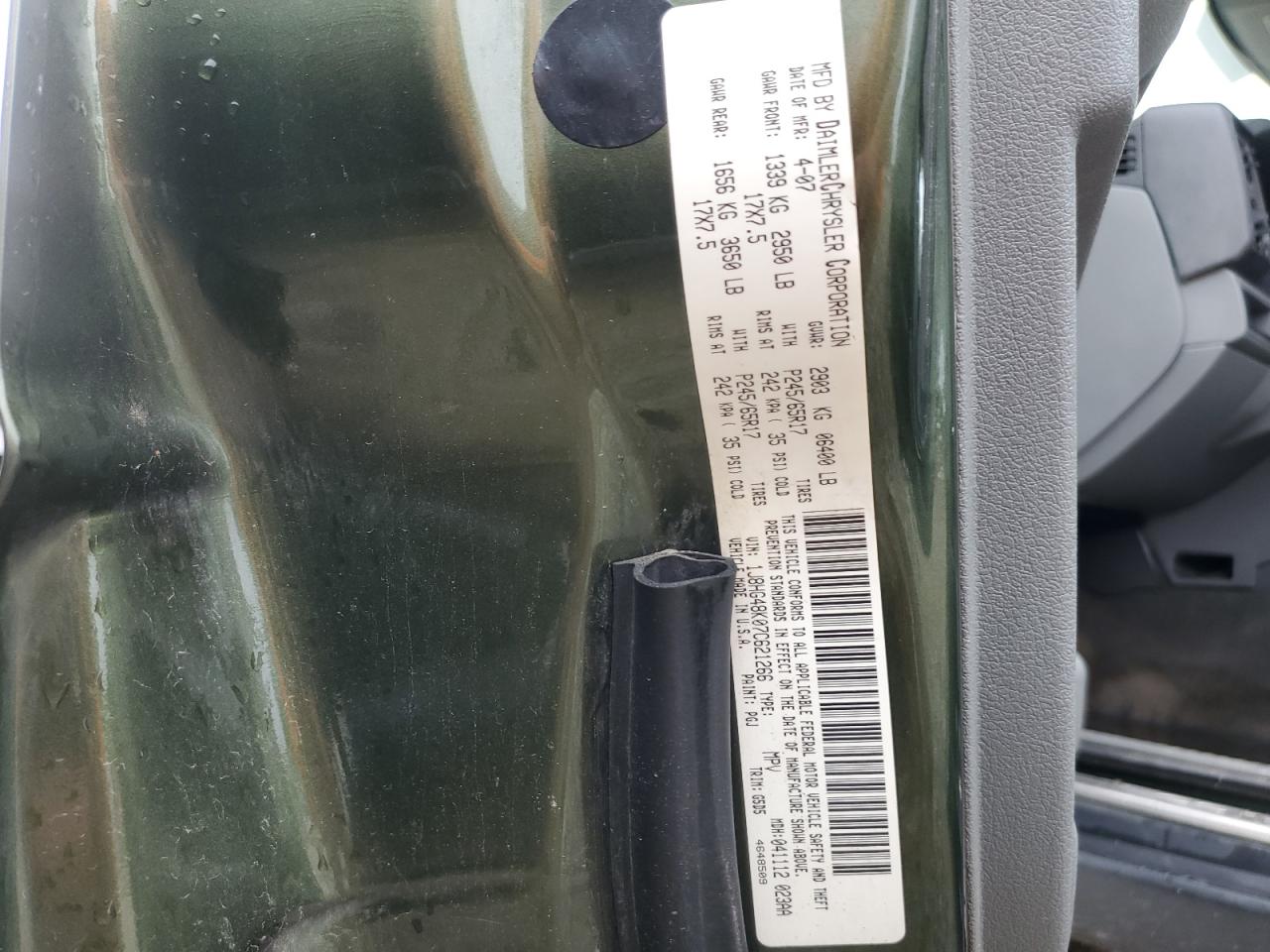 2007 Jeep Commander Green vin: 1J8HG48K07C621266