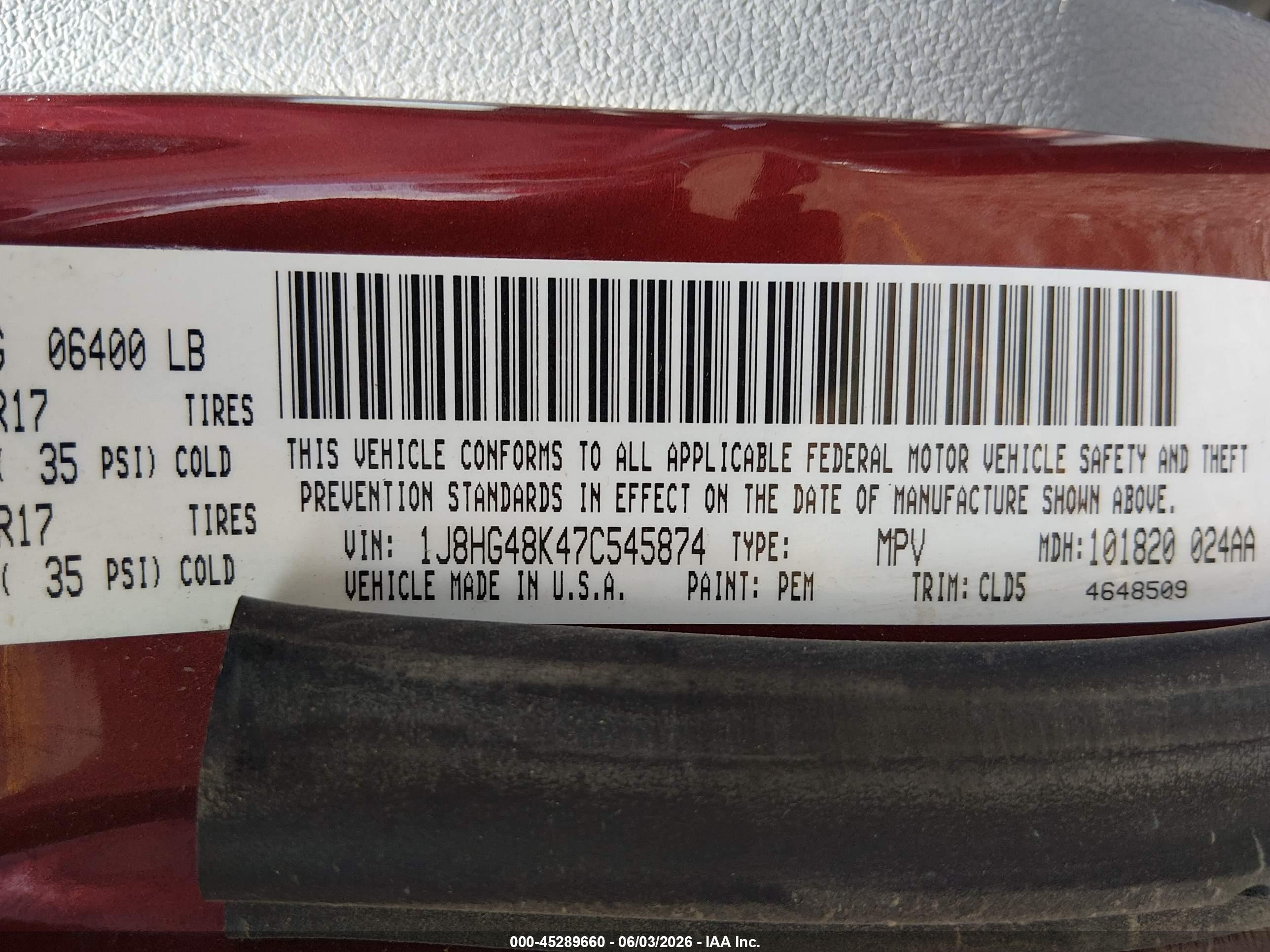 2007 Jeep Commander Sport Red vin: 1J8HG48K47C545874