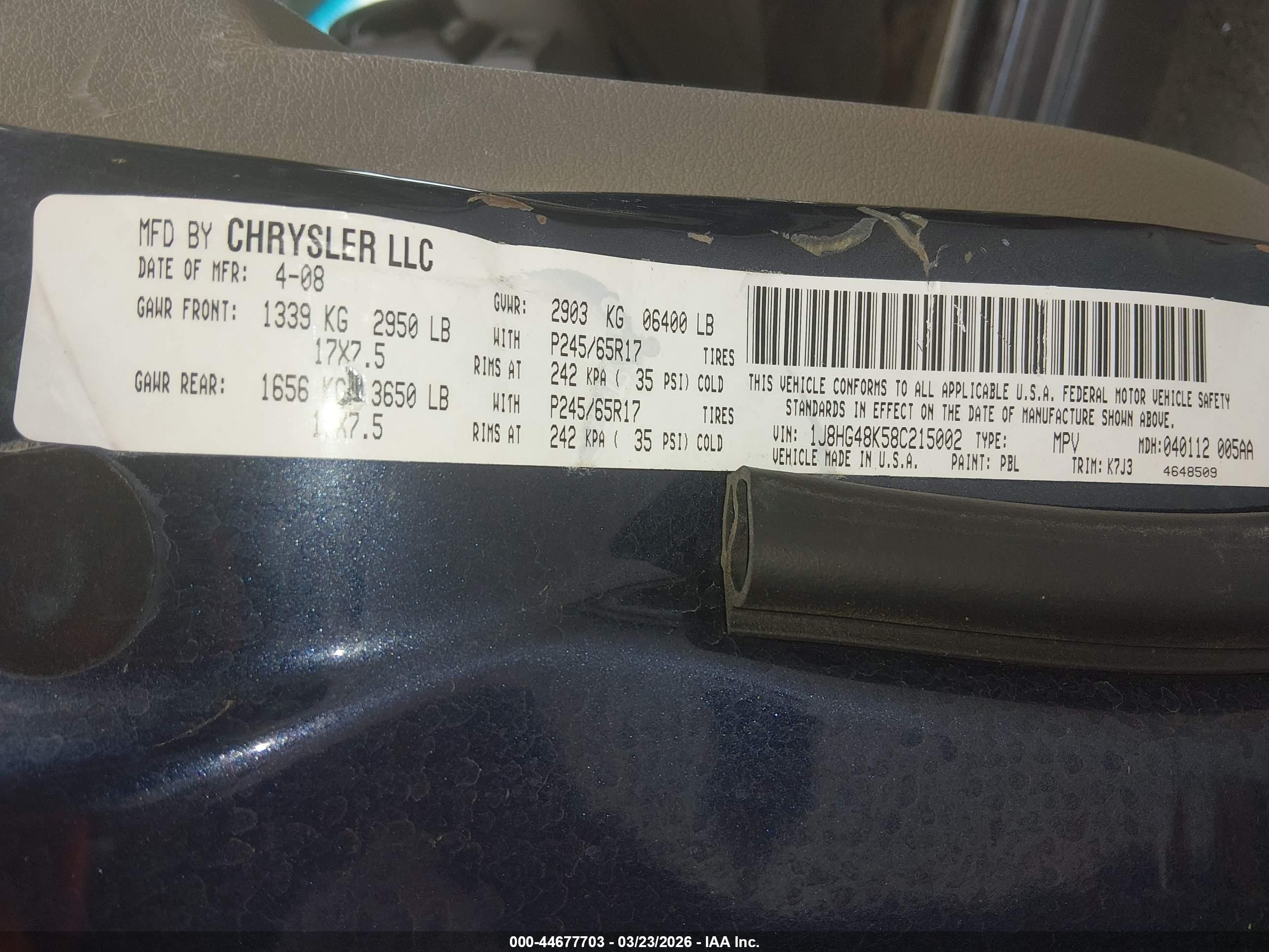 2008 Jeep Commander Sport Blue vin: 1J8HG48K58C215002