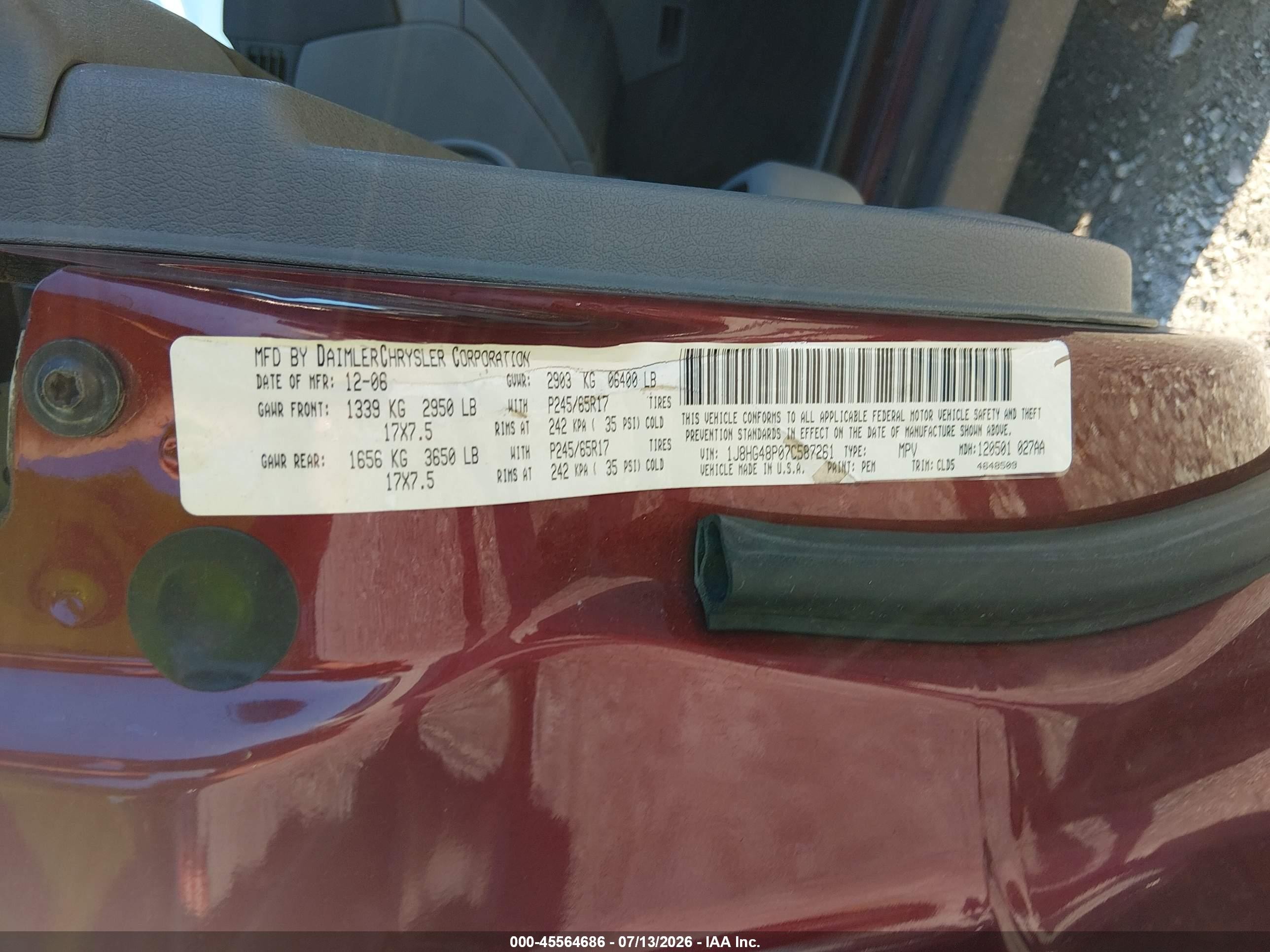 2007 Jeep Commander Sport Темно-бордовый vin: 1J8HG48P07C587261