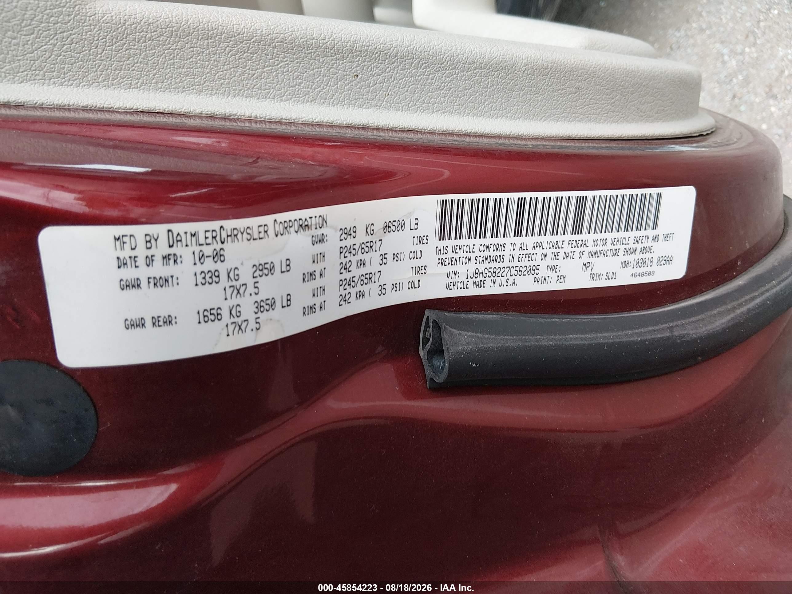 2007 Jeep Commander Limited Red vin: 1J8HG58227C562095