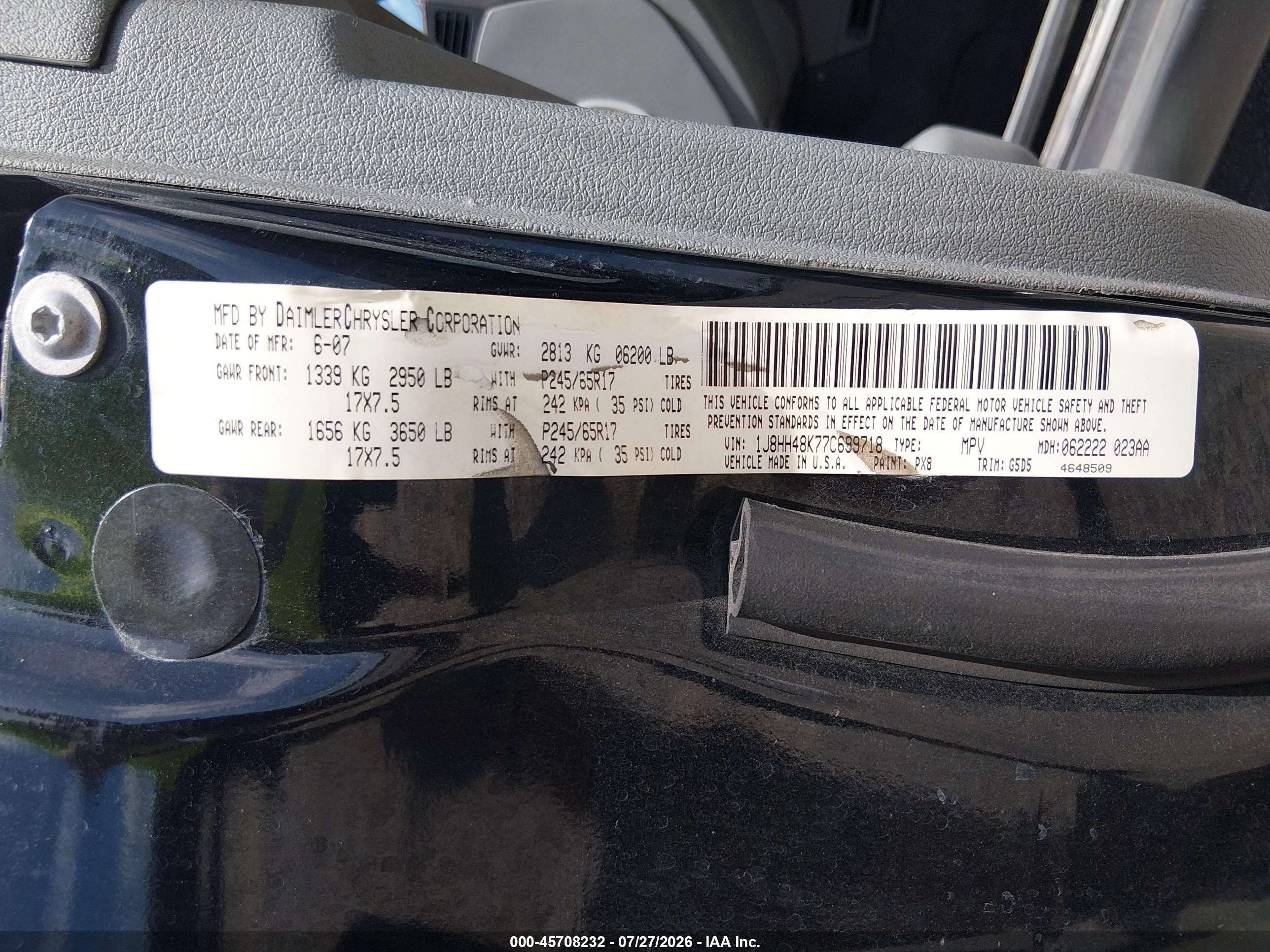 2007 Jeep Commander Sport Черный vin: 1J8HH48K77C699718