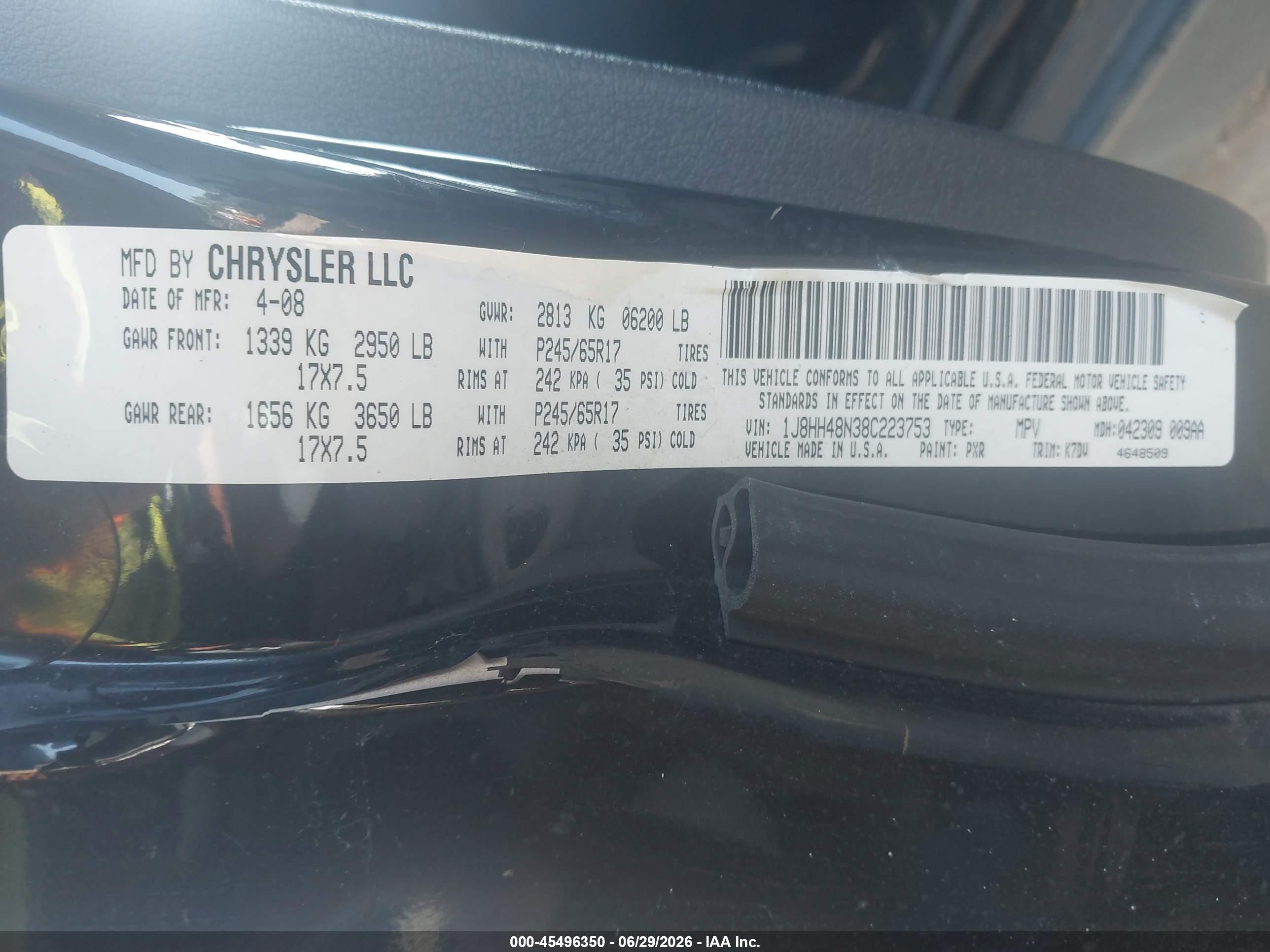 2008 Jeep Commander Sport Black vin: 1J8HH48N38C223753