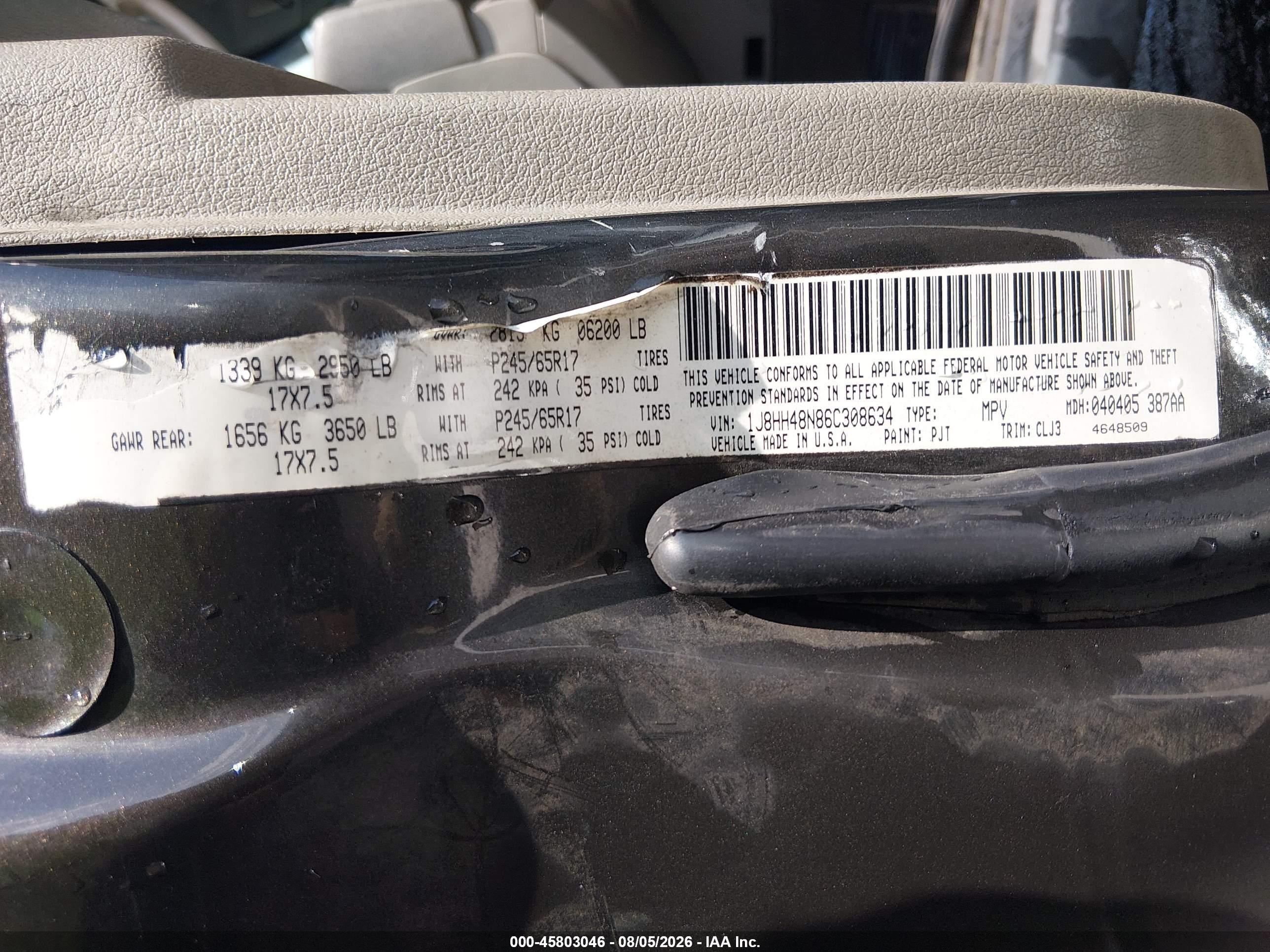 2006 Jeep Commander   Gray vin: 1J8HH48N86C308634