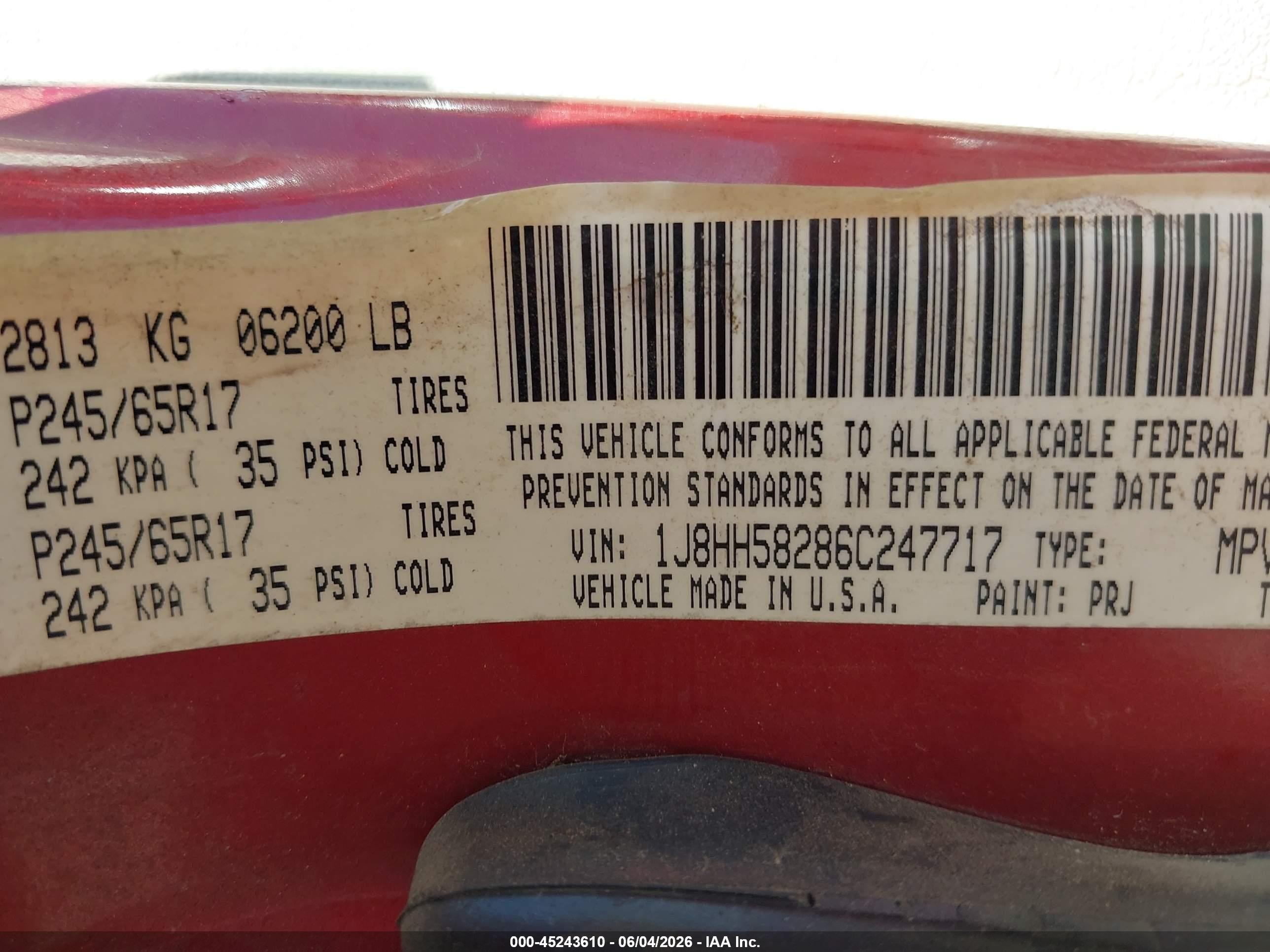 2006 Jeep Commander Limited Red vin: 1J8HH58286C247717
