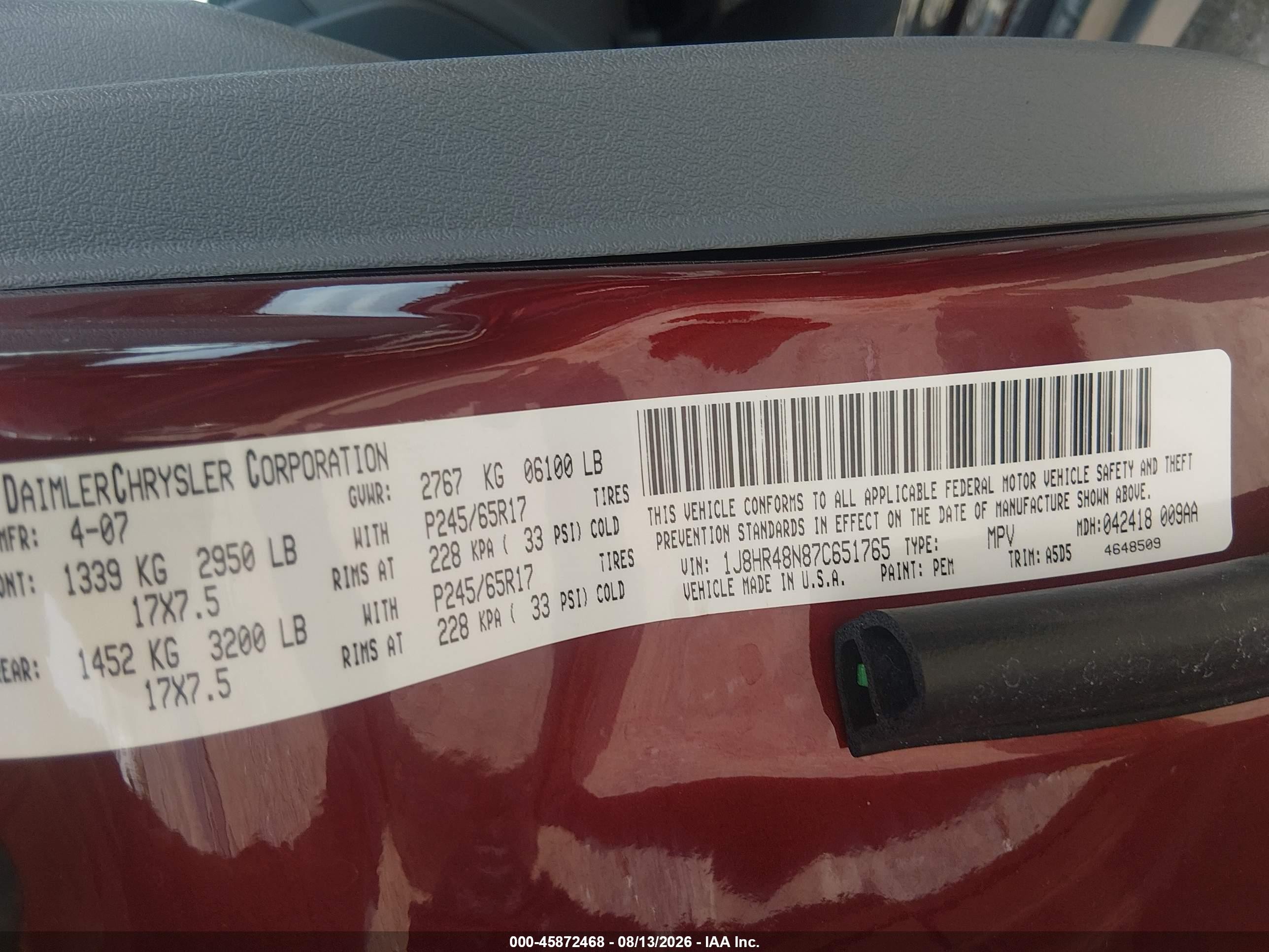 2007 Jeep Grand Cherokee Laredo Red vin: 1J8HR48N87C651765