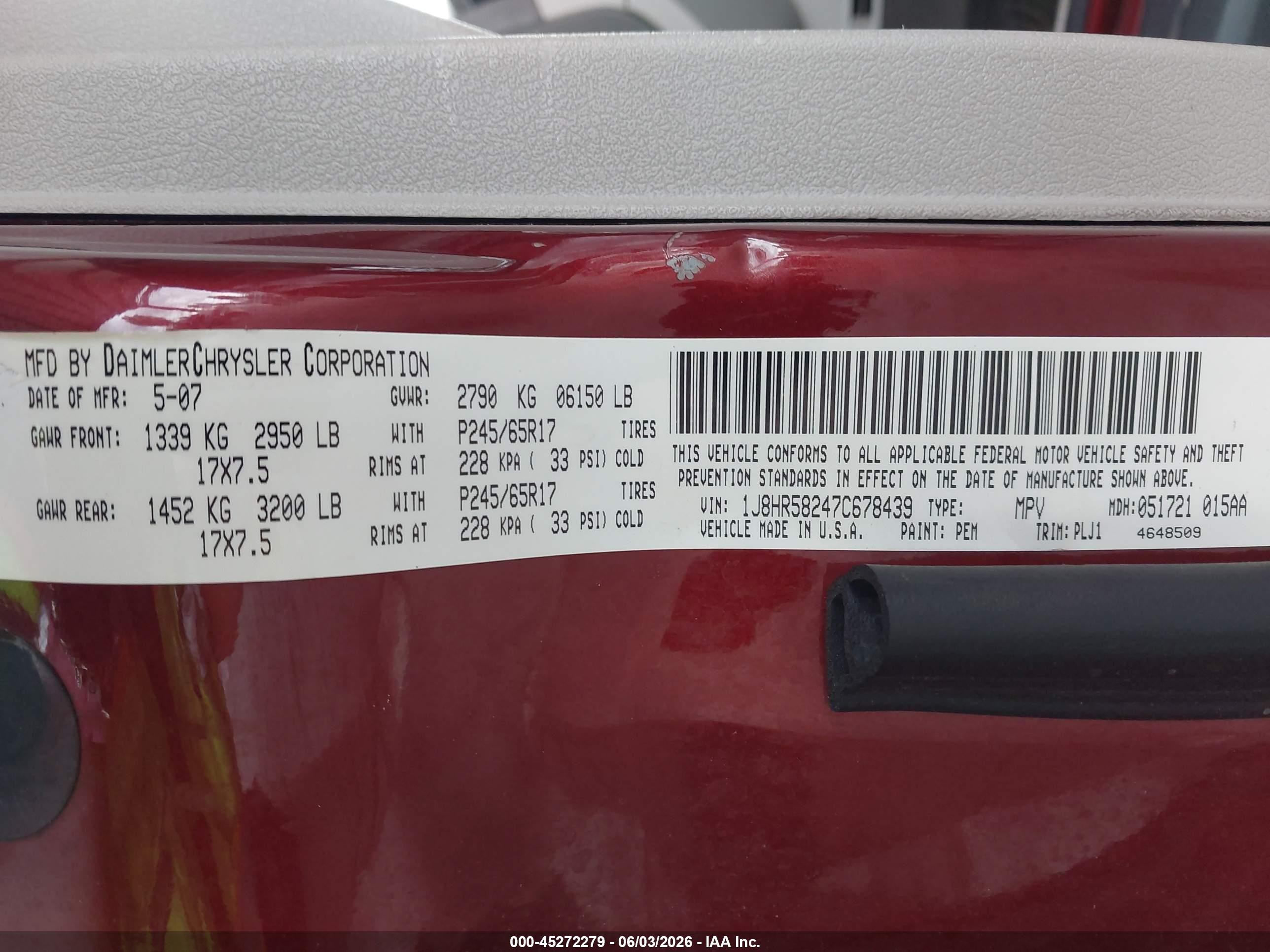 2007 Jeep Grand Cherokee Limited Красный vin: 1J8HR58247C678439