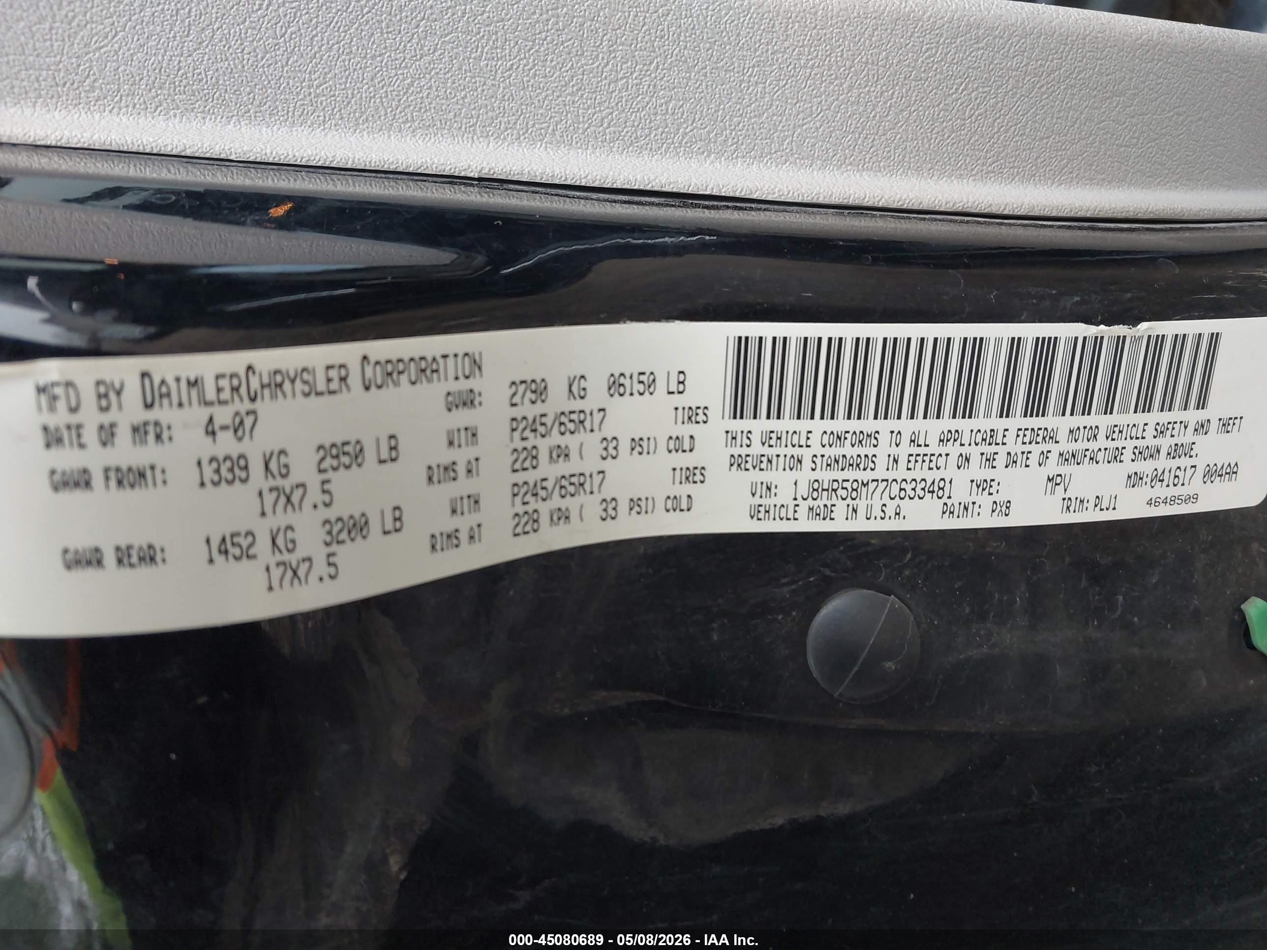 2007 Jeep Grand Cherokee Limited Black vin: 1J8HR58M77C633481
