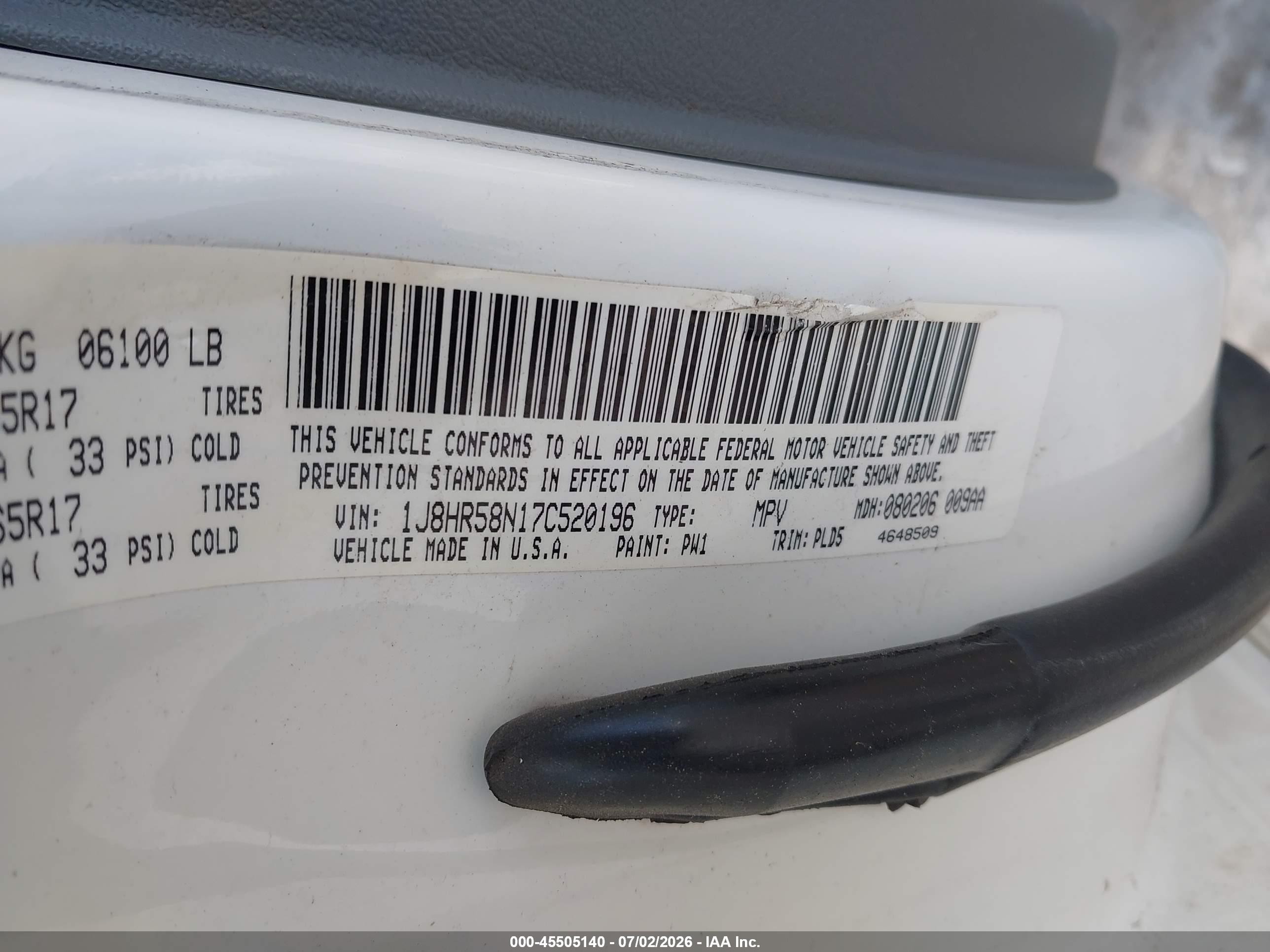 2007 Jeep Grand Cherokee Limited White vin: 1J8HR58N17C520196