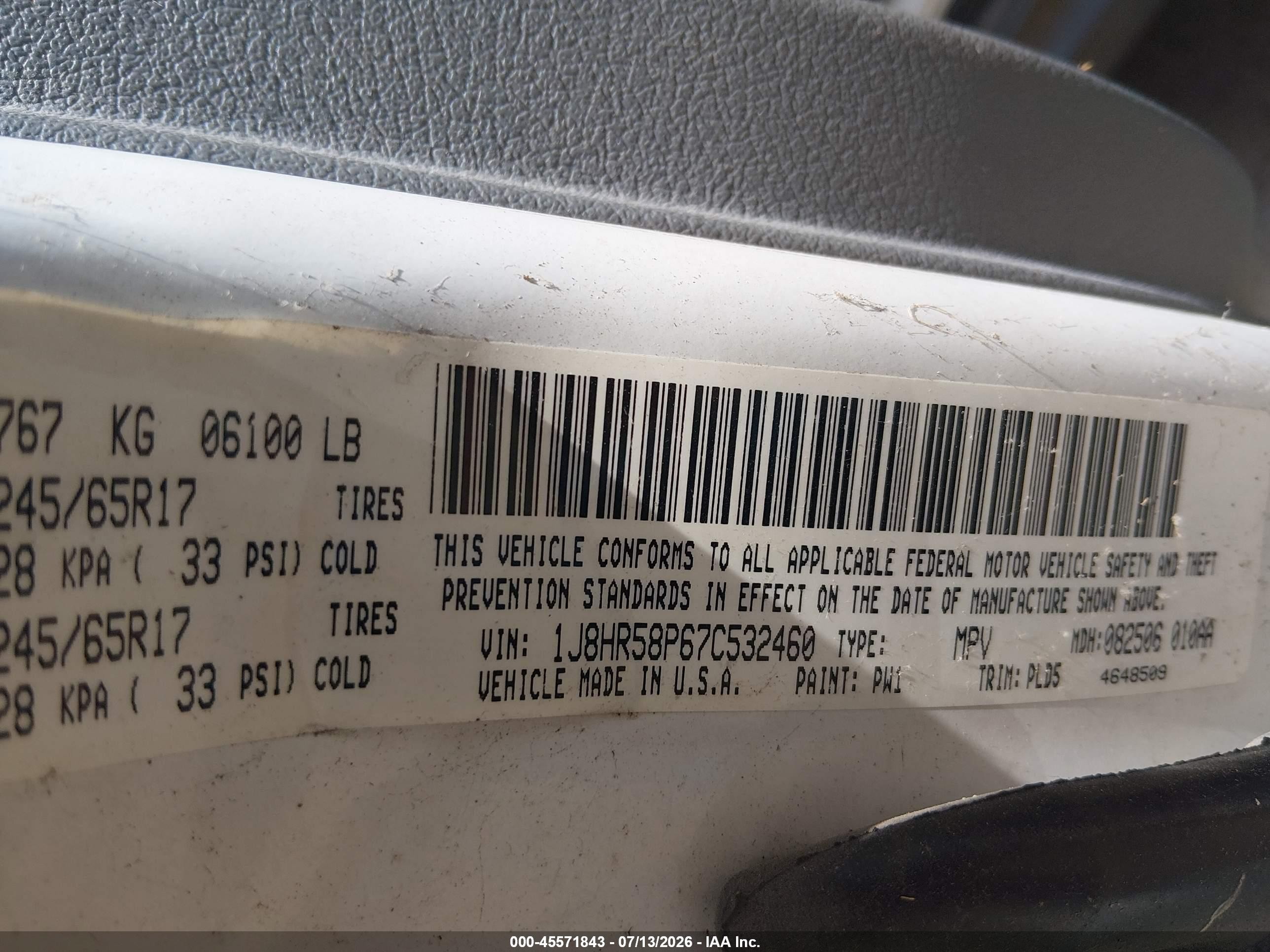 2007 Jeep Grand Cherokee Limited White vin: 1J8HR58P67C532460