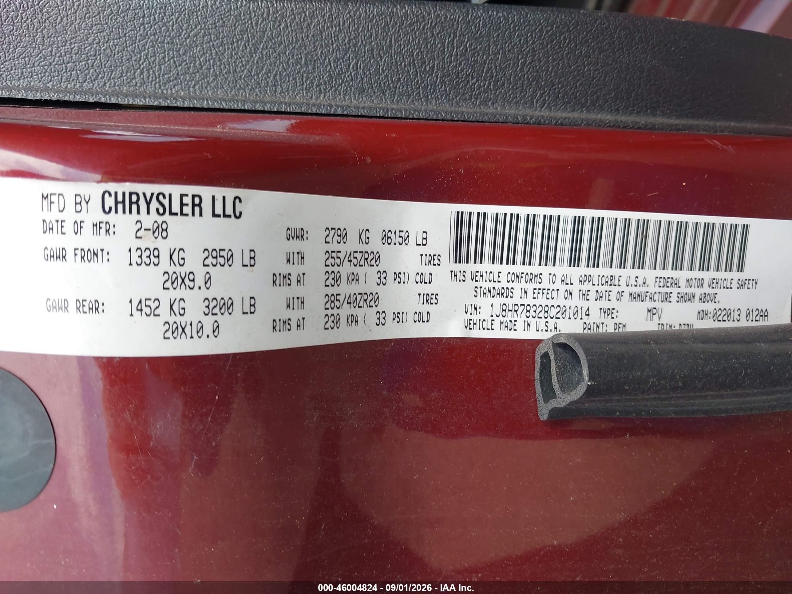 2008 Jeep Grand Cherokee Srt8 Красный vin: 1J8HR78328C201014