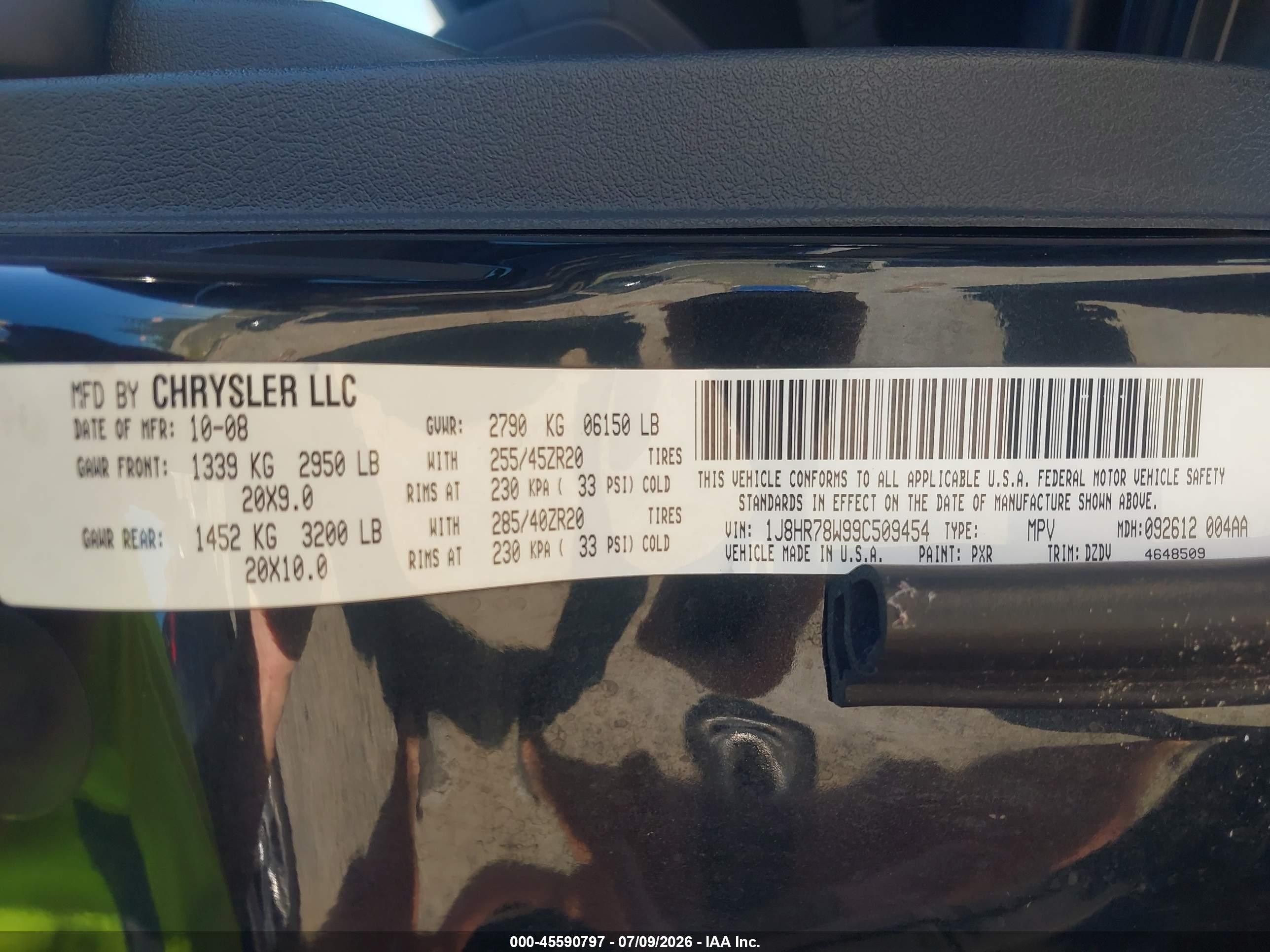 2009 Jeep Grand Cherokee Srt8 Black vin: 1J8HR78W99C509454