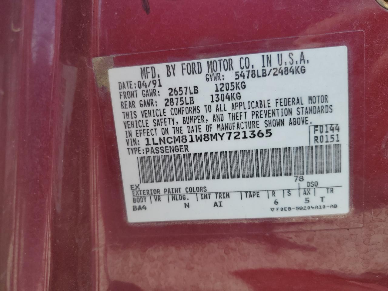 1991 Lincoln Town Car Executive Red vin: 1LNCM81W8MY721365
