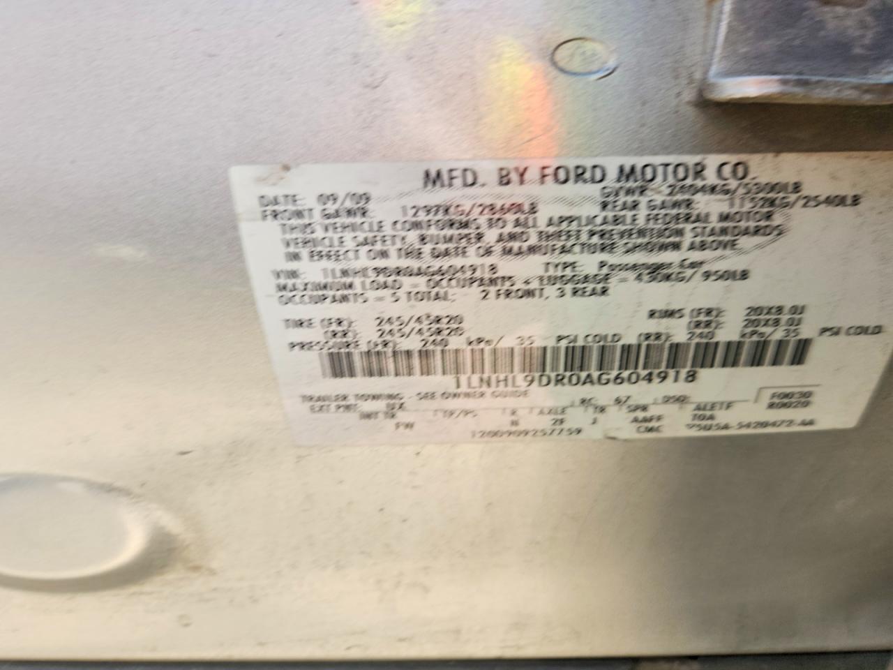 2010 Lincoln Mks Silver vin: 1LNHL9DR0AG604918