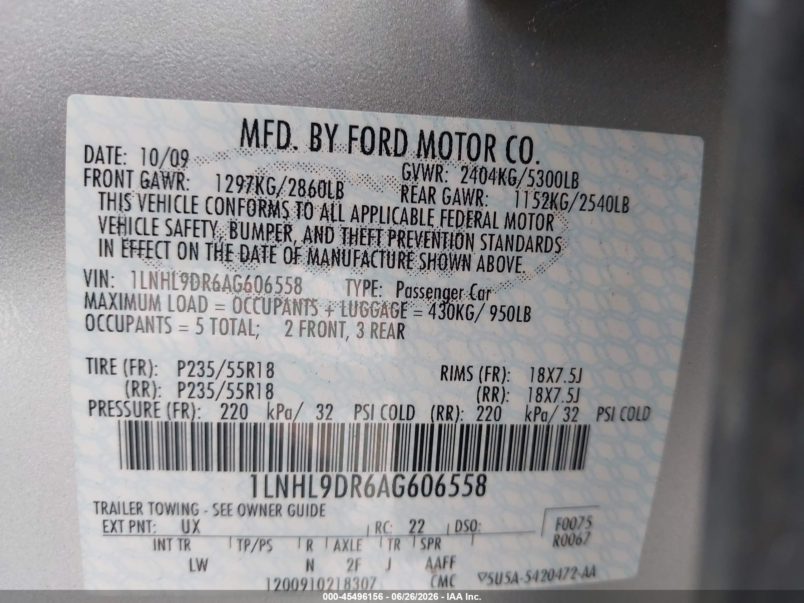 2010 Lincoln Mks   Silver vin: 1LNHL9DR6AG606558