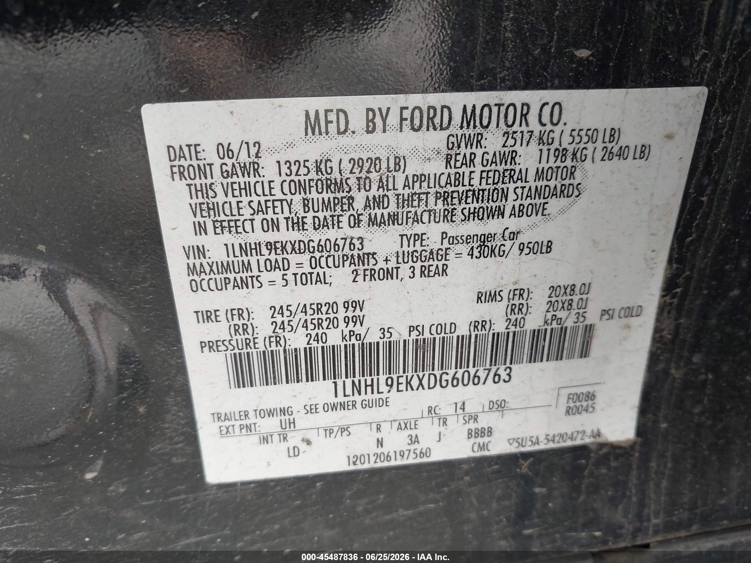 2013 Lincoln Mks   Black vin: 1LNHL9EKXDG606763