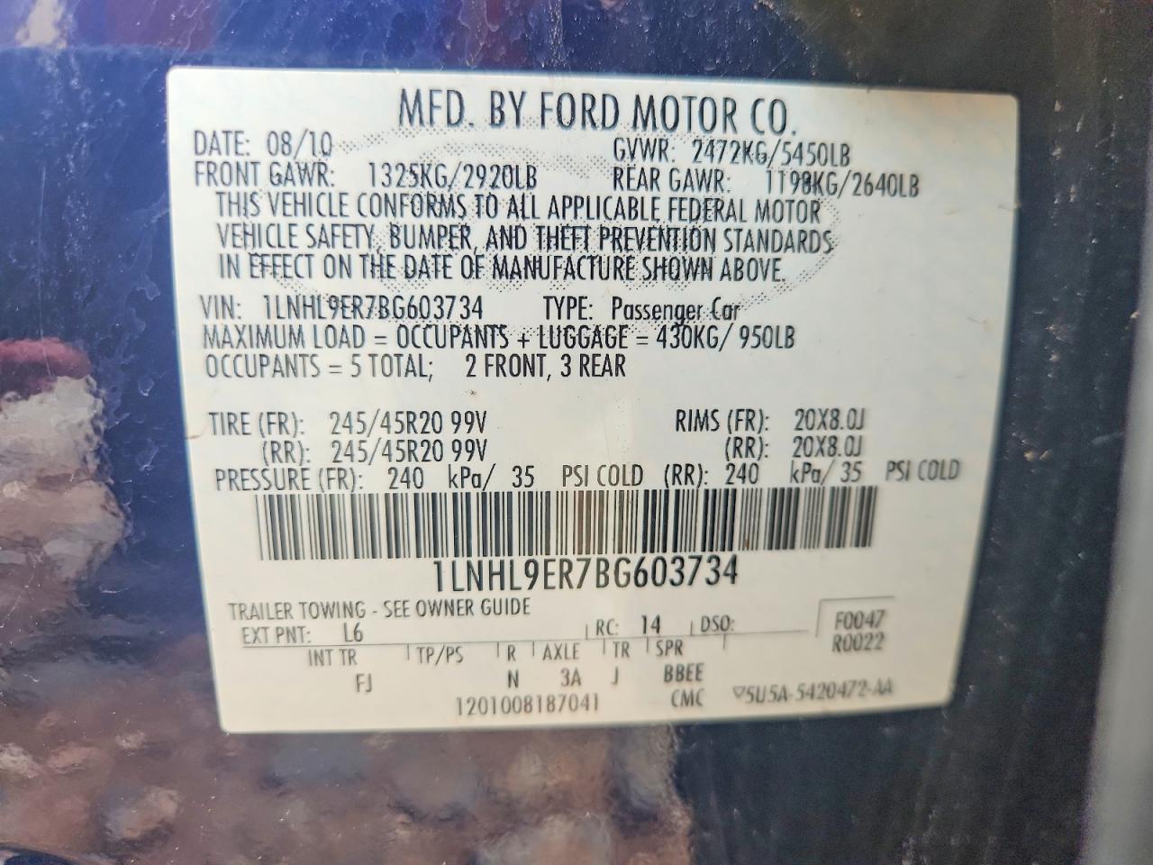 2011 Lincoln Mks Blue vin: 1LNHL9ER7BG603734