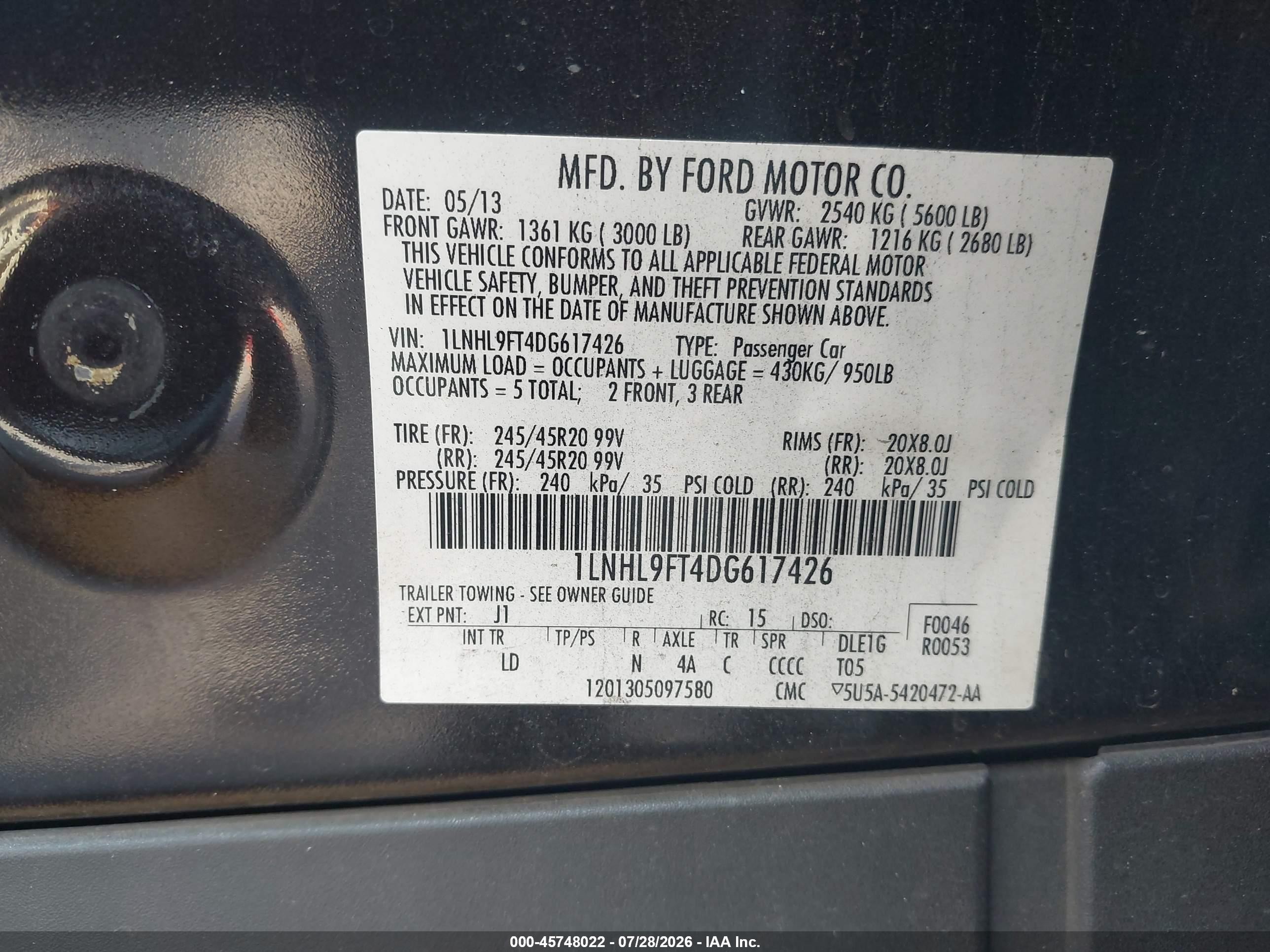 2013 Lincoln Mks Ecoboost Black vin: 1LNHL9FT4DG617426