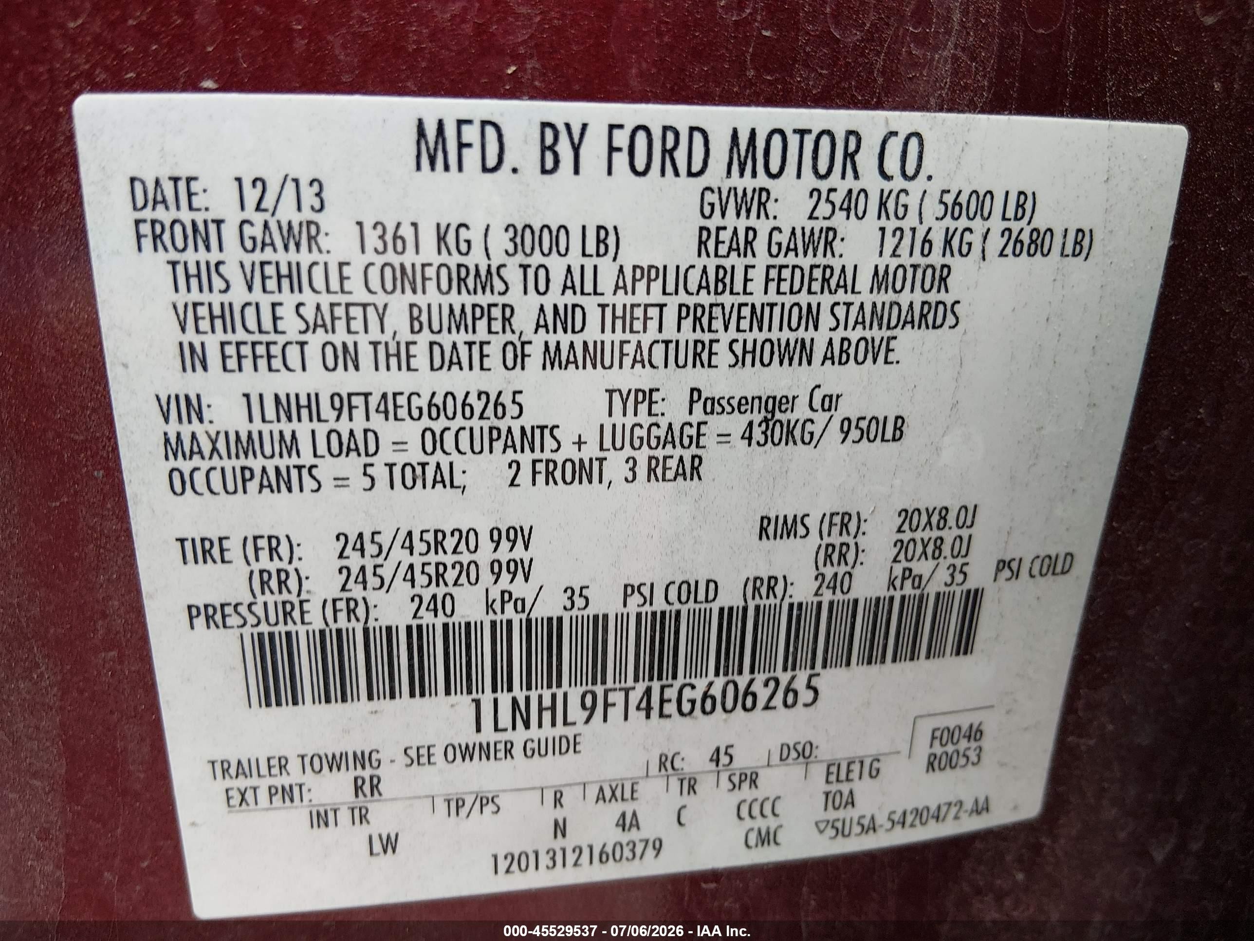 2014 Lincoln Mks Ecoboost Red vin: 1LNHL9FT4EG606265
