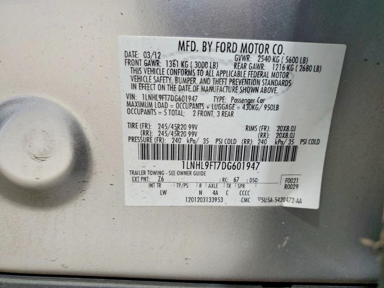 2013 Lincoln Mks Серебряный vin: 1LNHL9FT7DG601947