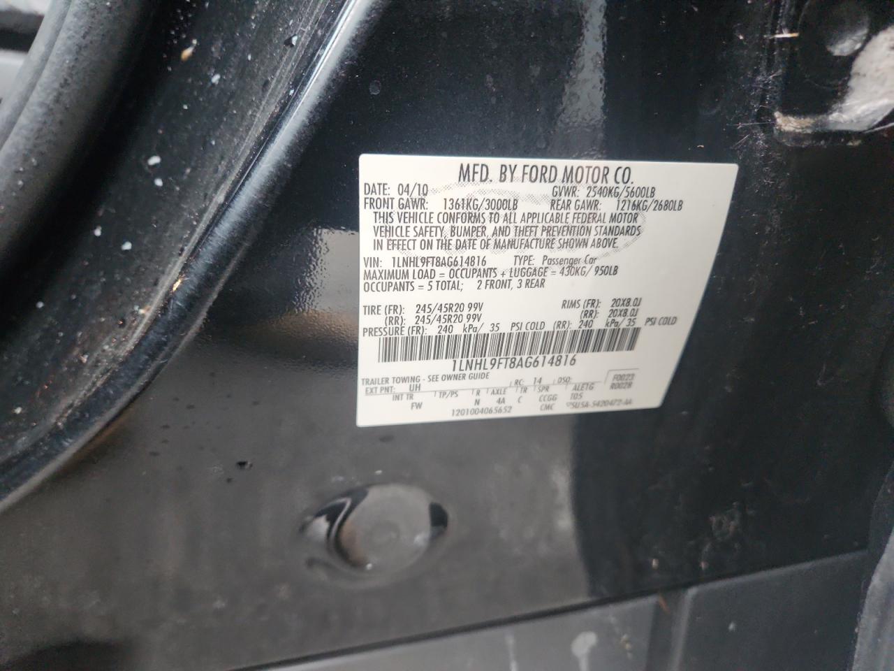 2010 Lincoln Mks Черный vin: 1LNHL9FT8AG614816