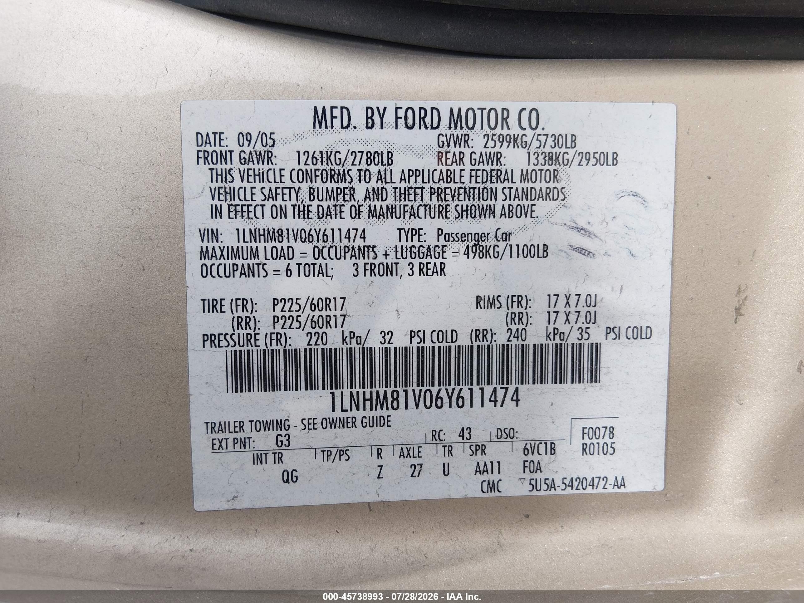 2006 Lincoln Town Car Signature Tan vin: 1LNHM81V06Y611474