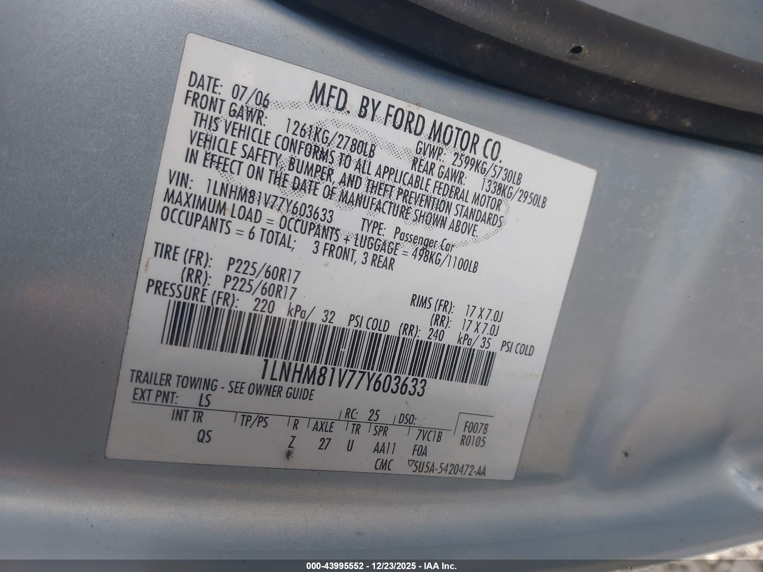 2007 Lincoln Town Car Signature Light Blue vin: 1LNHM81V77Y603633