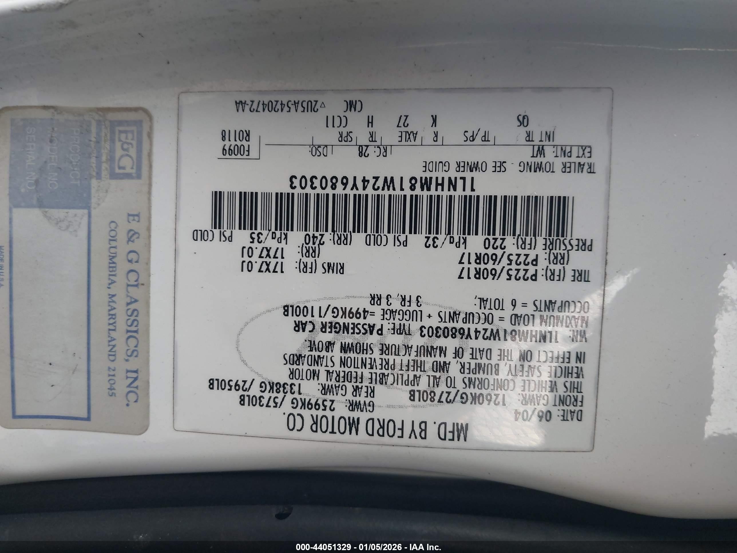 2004 Lincoln Town Car Signature White vin: 1LNHM81W24Y680303