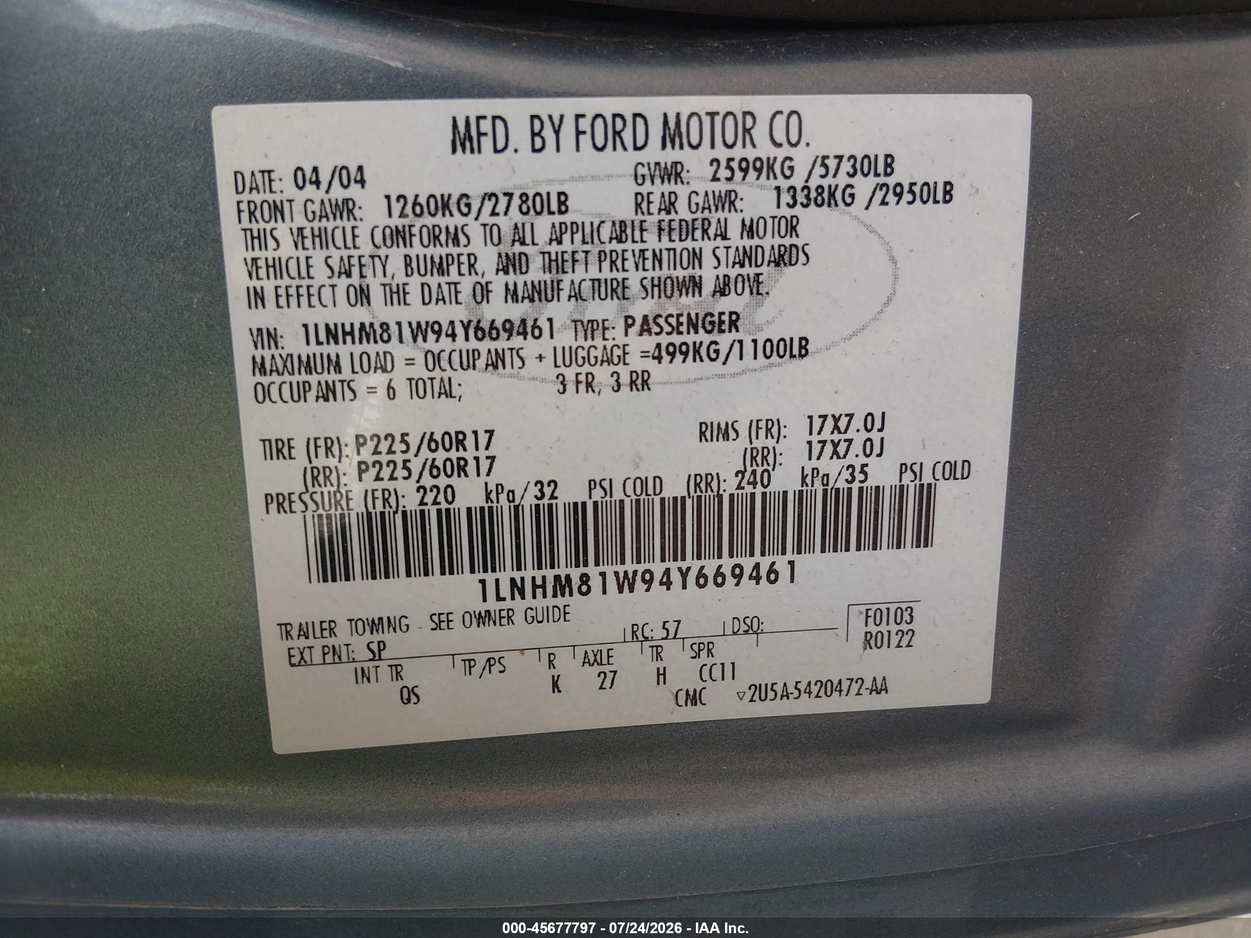 2004 Lincoln Town Car Signature Синий vin: 1LNHM81W94Y669461