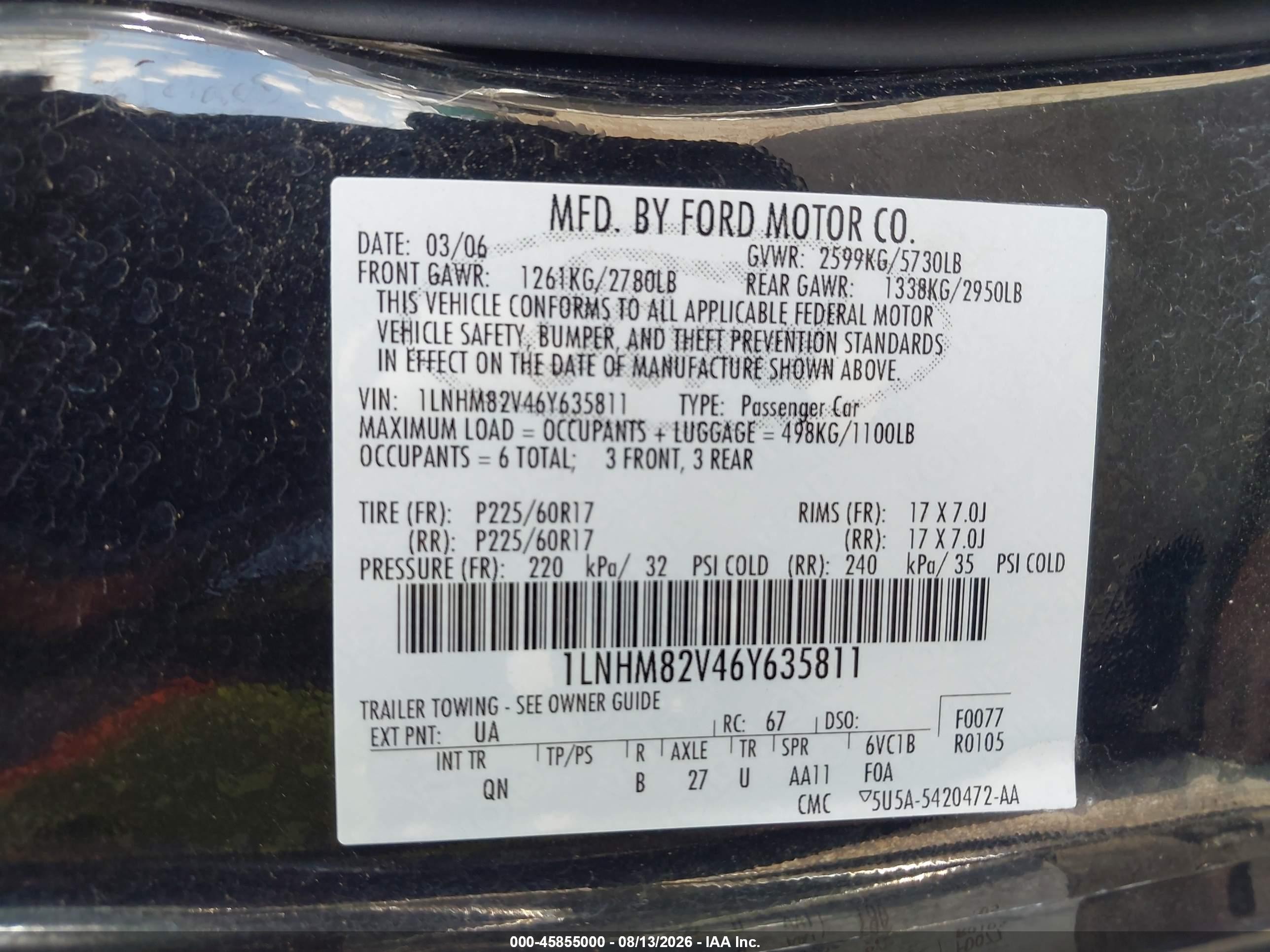 2006 Lincoln Town Car Signature Limited Black vin: 1LNHM82V46Y635811