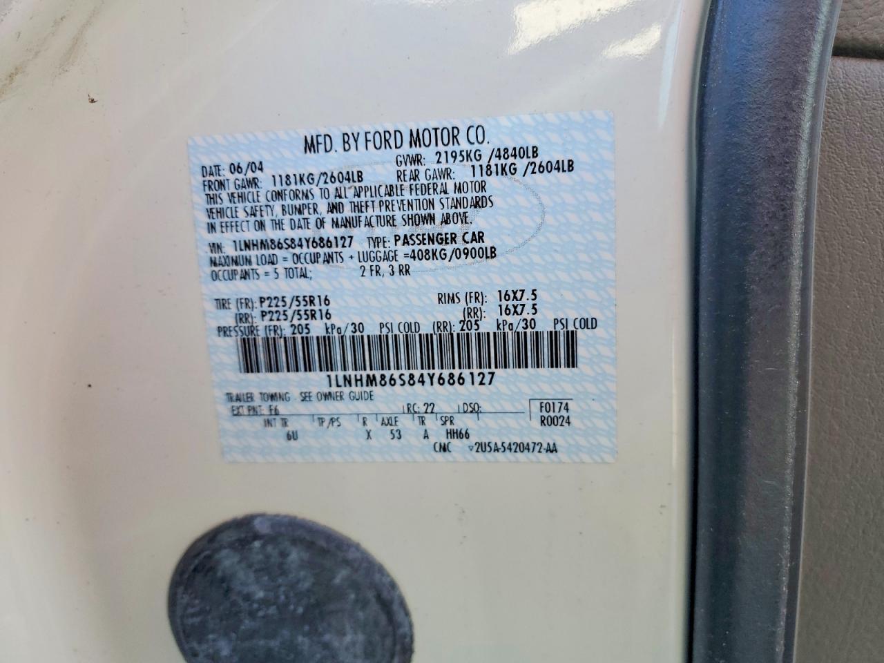 2004 Lincoln Ls White vin: 1LNHM86S84Y686127