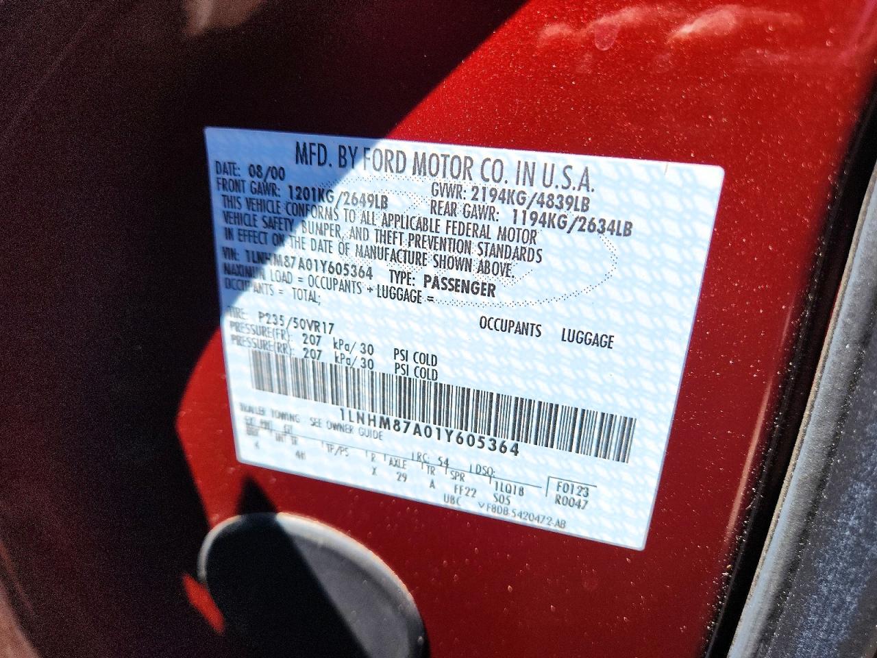 2001 Lincoln Ls Burgundy vin: 1LNHM87A01Y605364