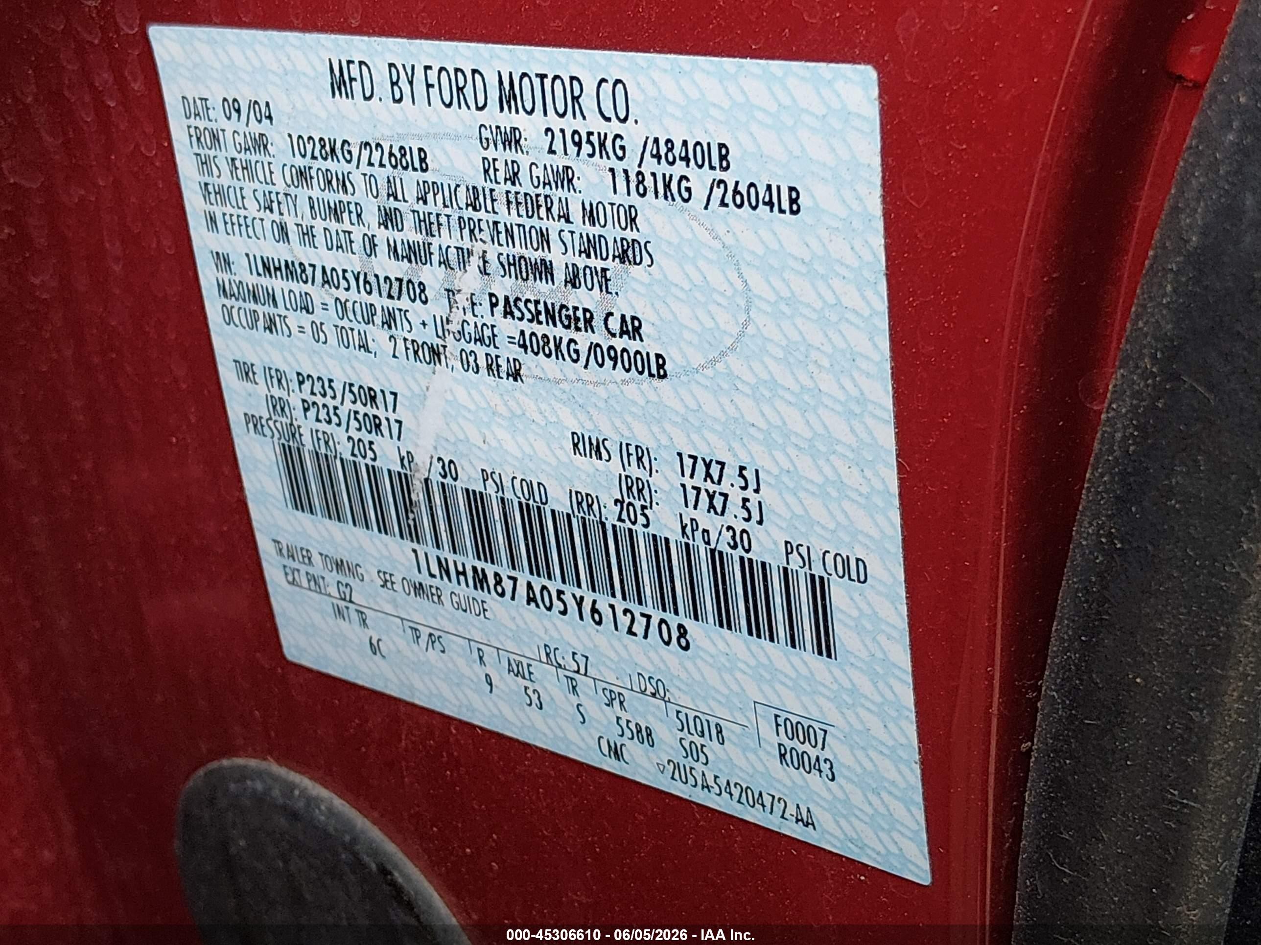 2005 Lincoln Ls V8 Burgundy vin: 1LNHM87A05Y612708