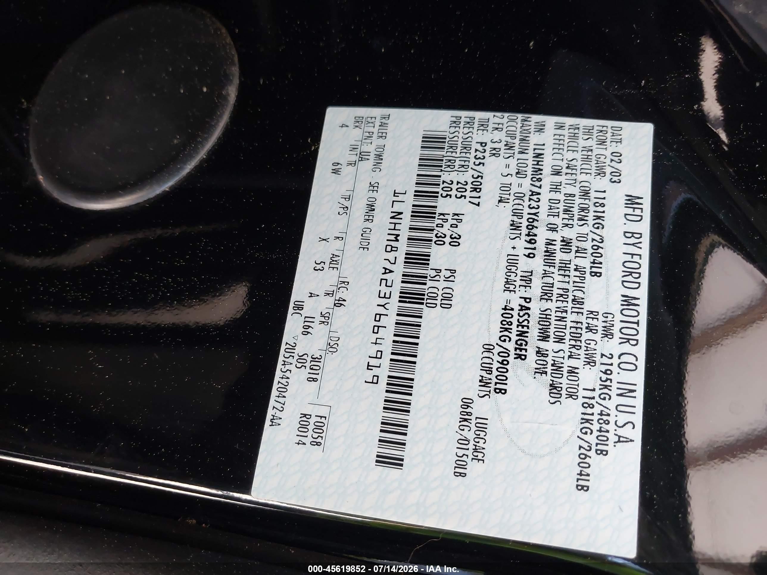 2003 Lincoln Ls V8 Black vin: 1LNHM87A23Y664919