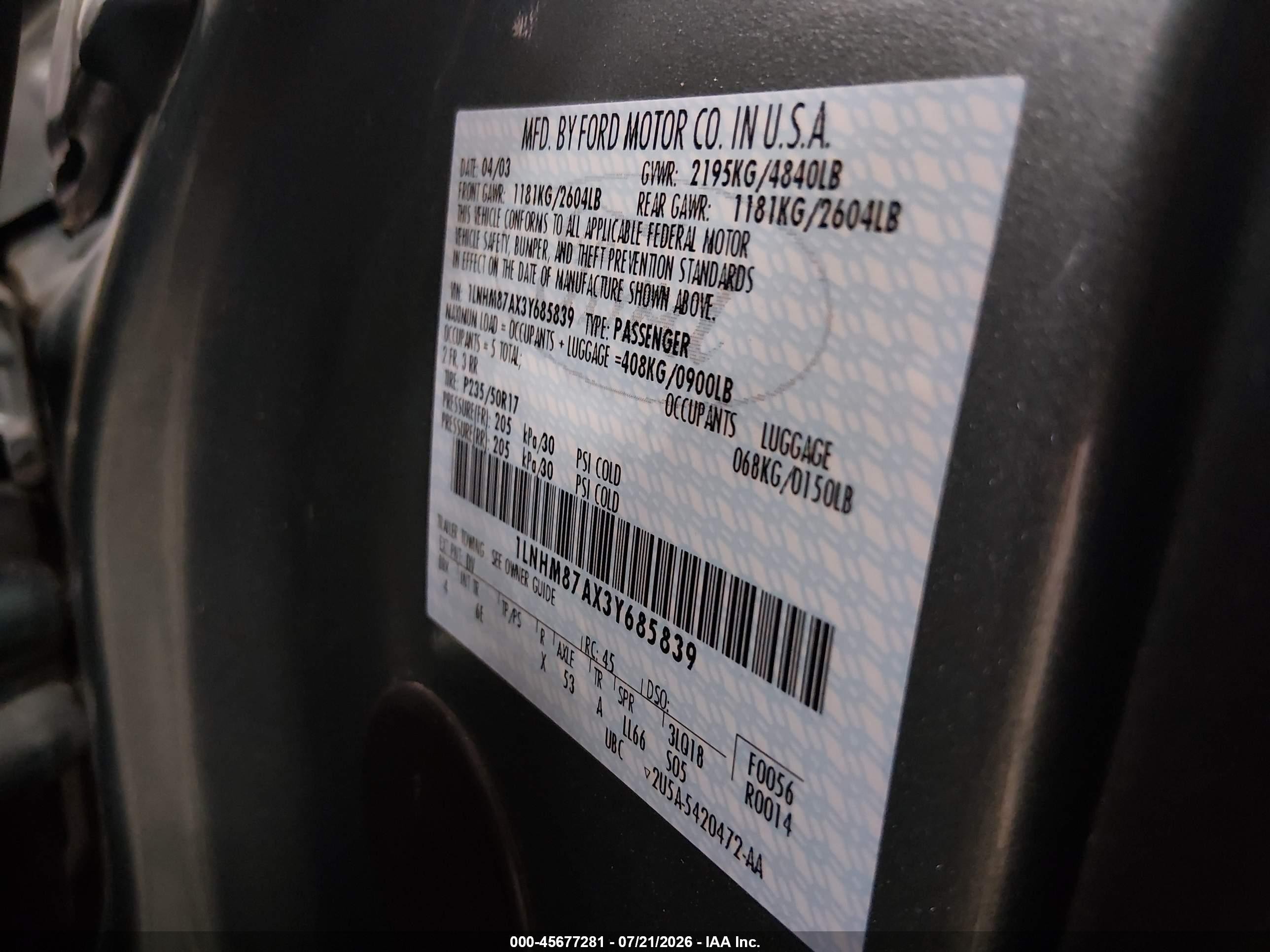 2003 Lincoln Ls V8 Green vin: 1LNHM87AX3Y685839