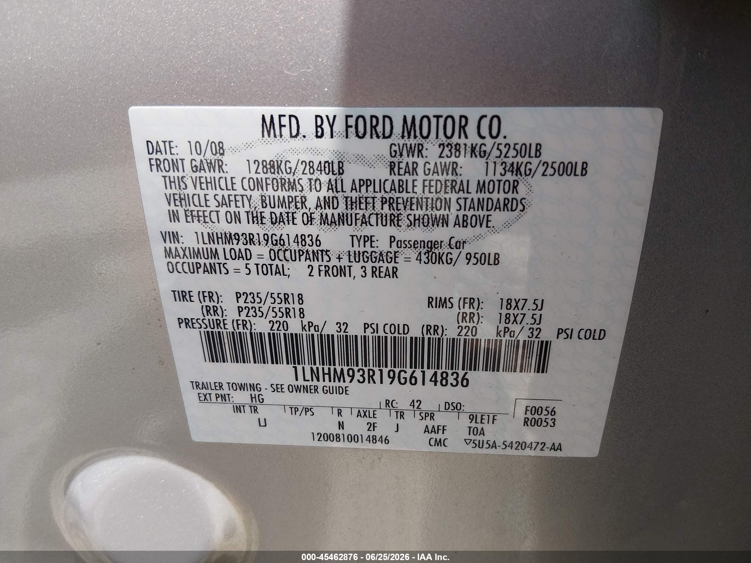 2009 Lincoln Mks   Gold vin: 1LNHM93R19G614836