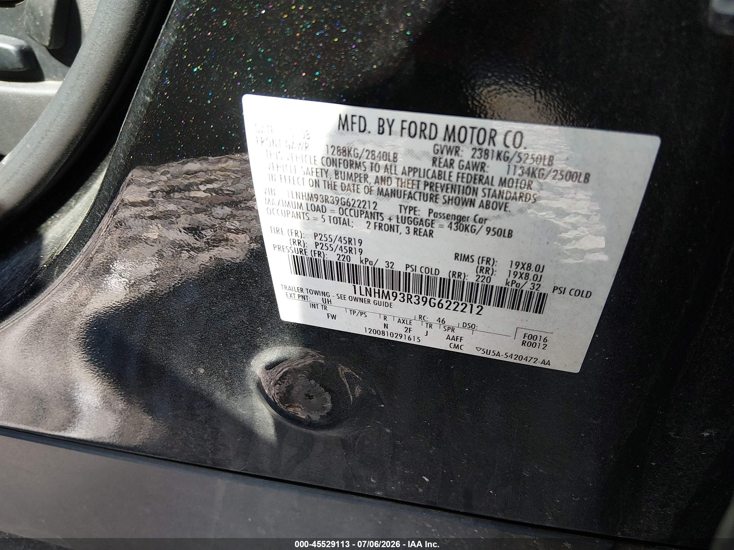 2009 Lincoln Mks   Черный vin: 1LNHM93R39G622212