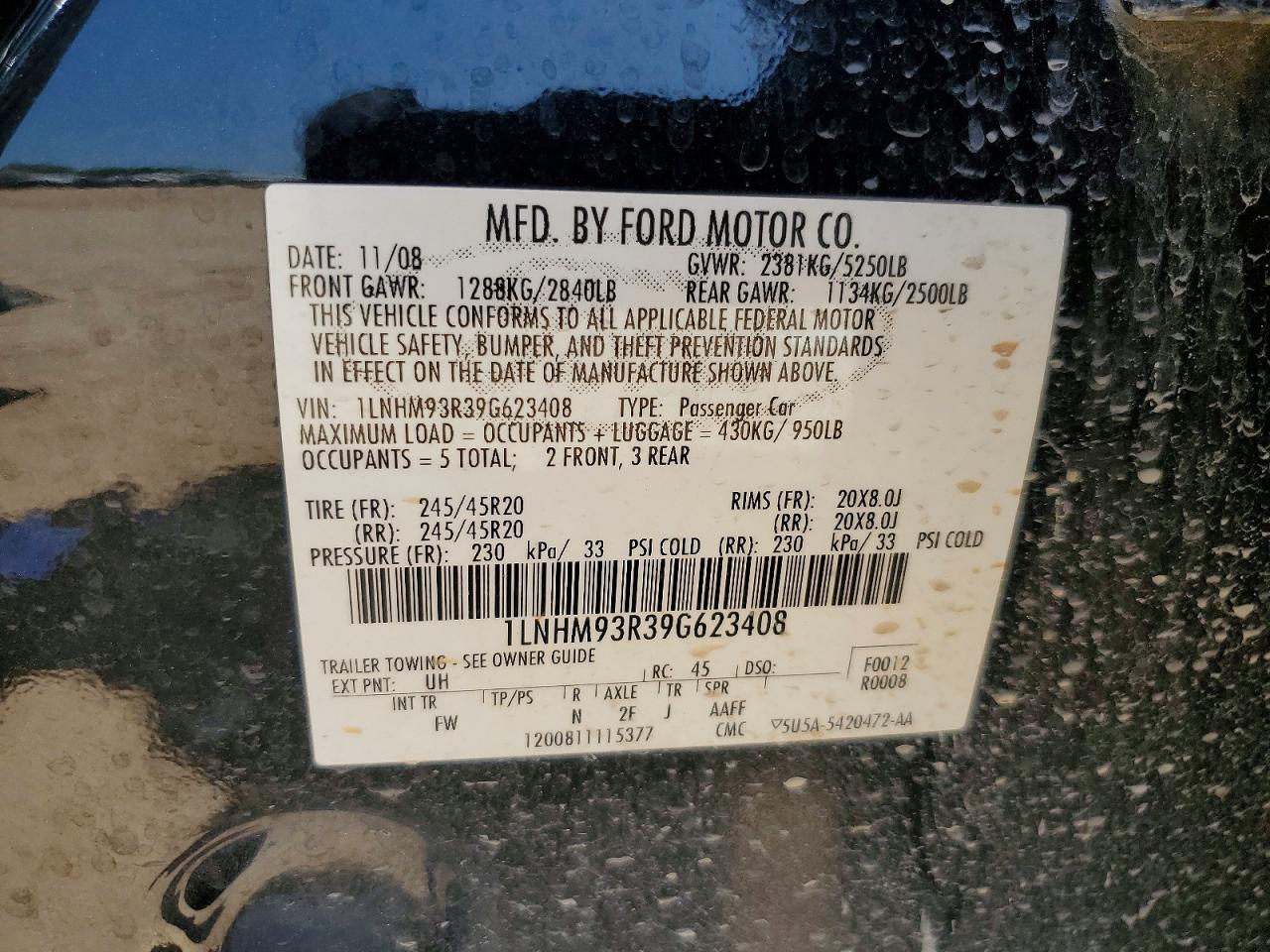 2009 Lincoln Mks Ecoboost Black vin: 1LNHM93R39G623408