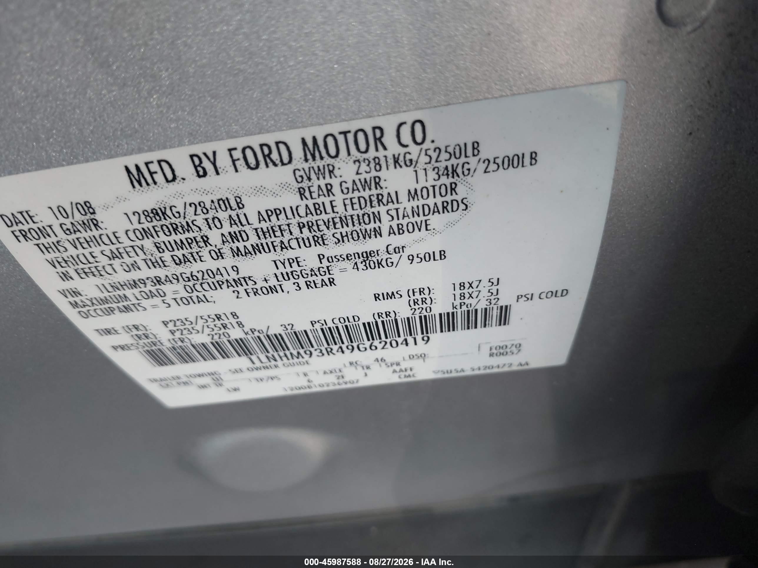 2009 Lincoln Mks   Silver vin: 1LNHM93R49G620419