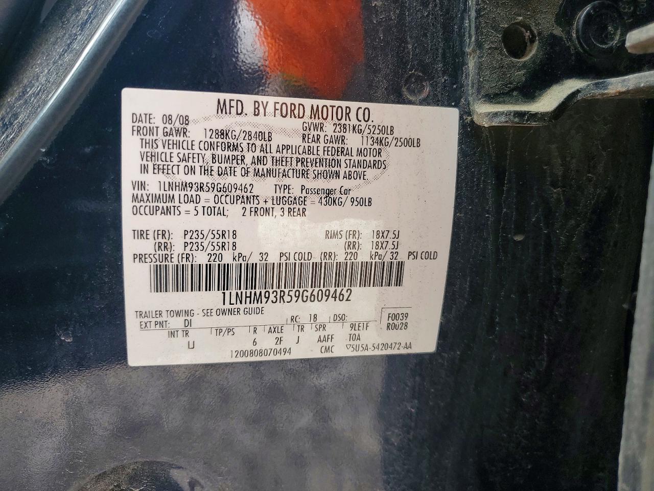 2009 Lincoln Mks Blue vin: 1LNHM93R59G609462
