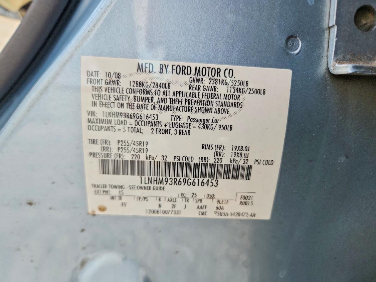 2009 Lincoln Mks Blue vin: 1LNHM93R69G616453