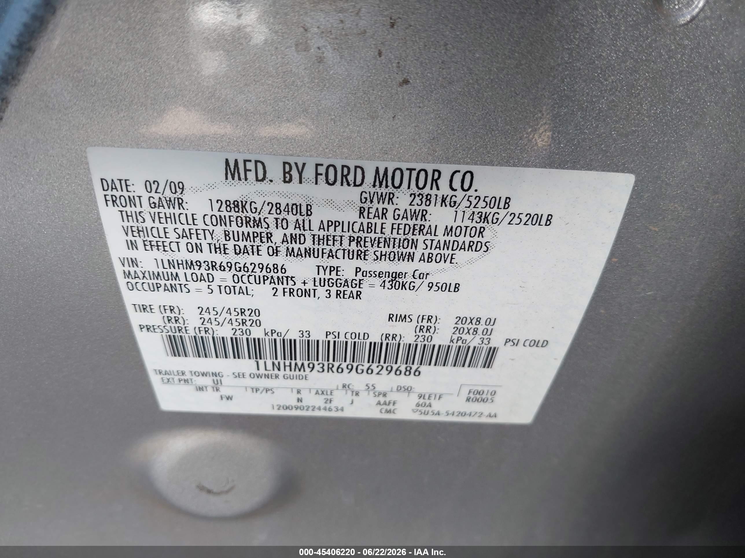2009 Lincoln Mks   Silver vin: 1LNHM93R69G629686