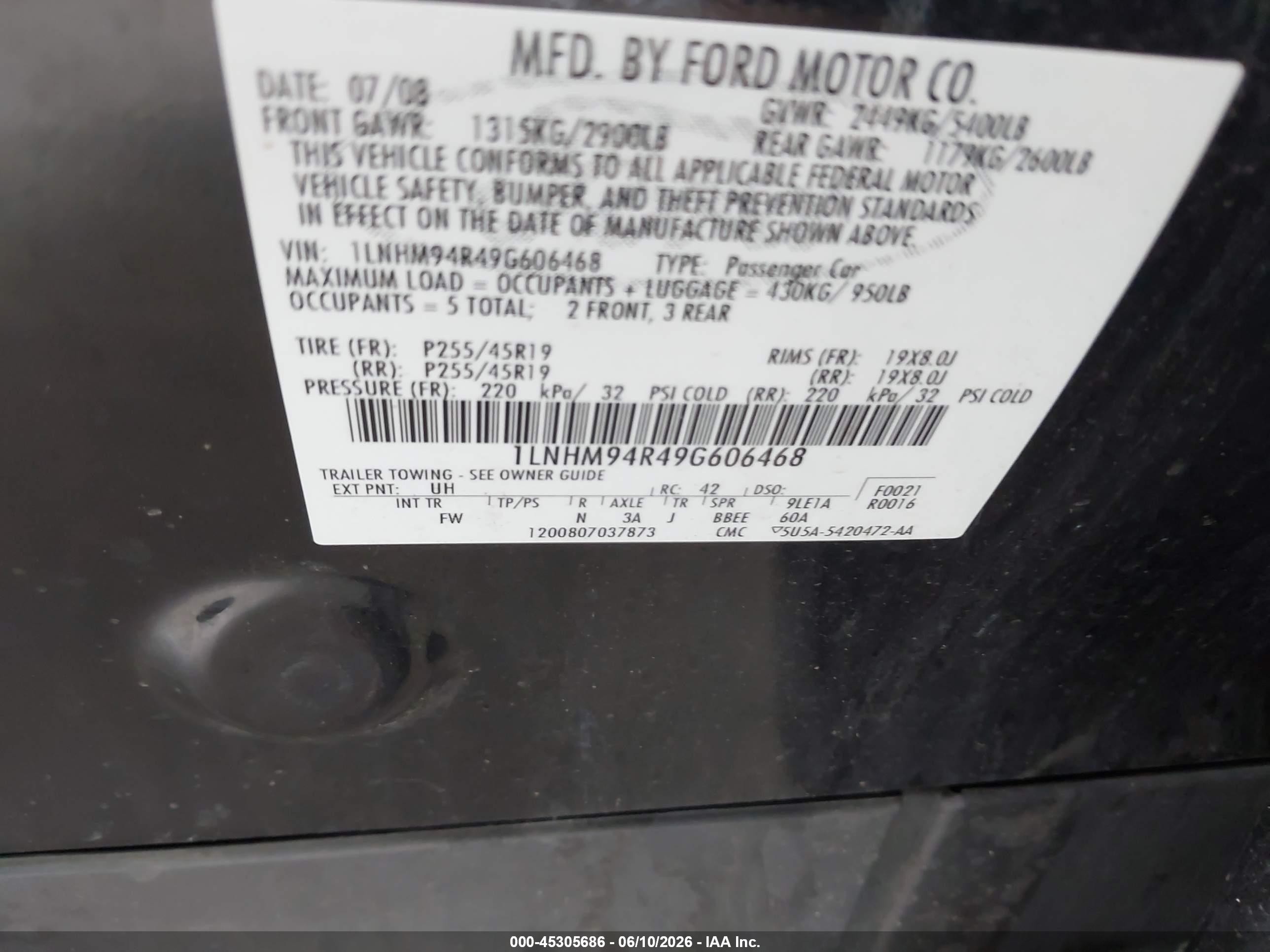 2009 Lincoln Mks   Black vin: 1LNHM94R49G606468